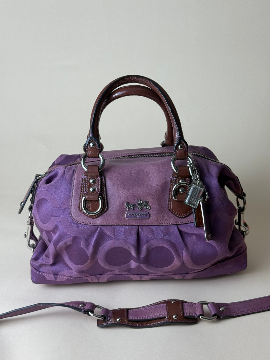 Coach Madison Sabrina Op Art Sateen Convertible Satchel - Plum