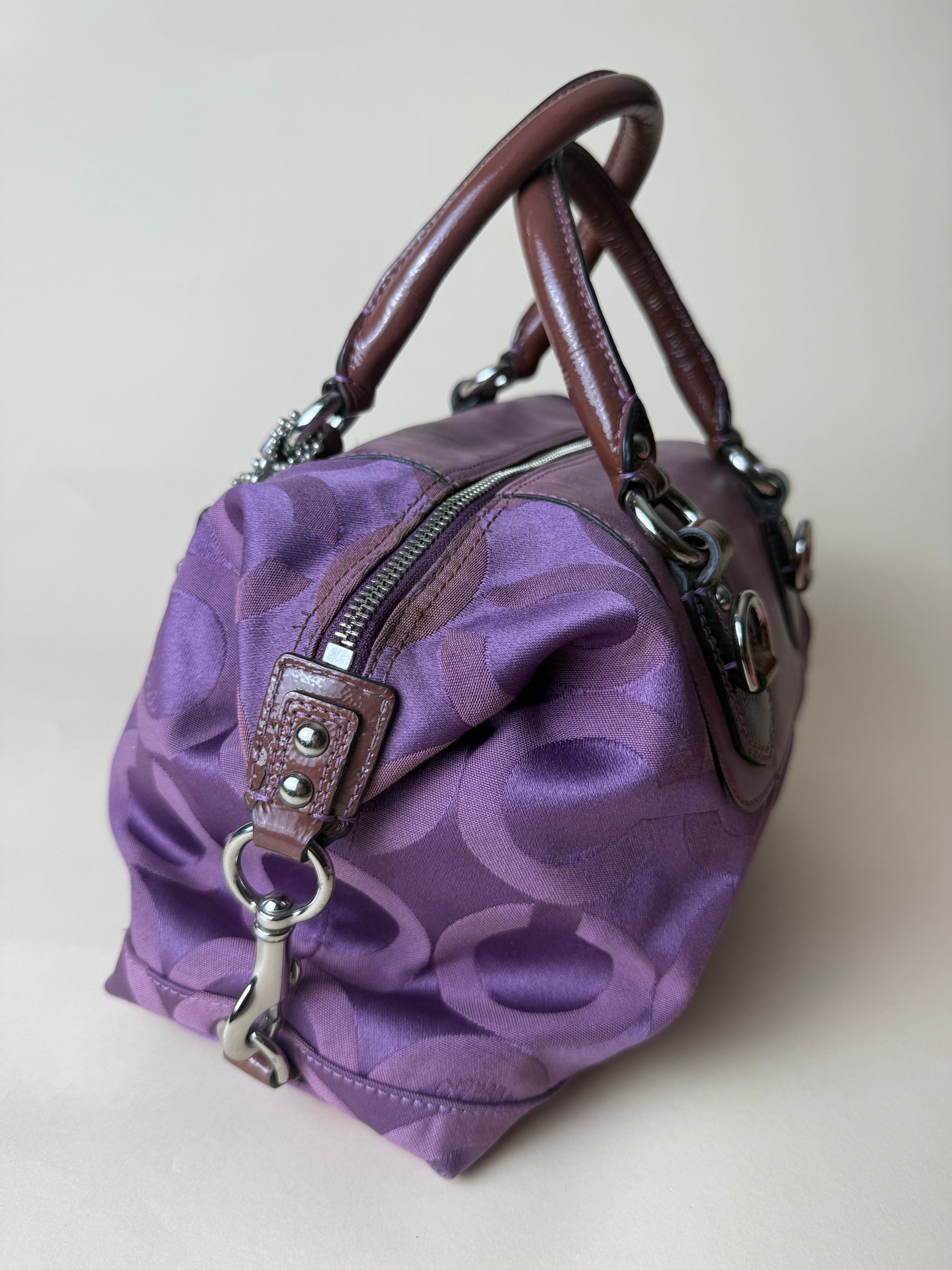 Coach Madison Sabrina Op Art Sateen Convertible Satchel - Plum