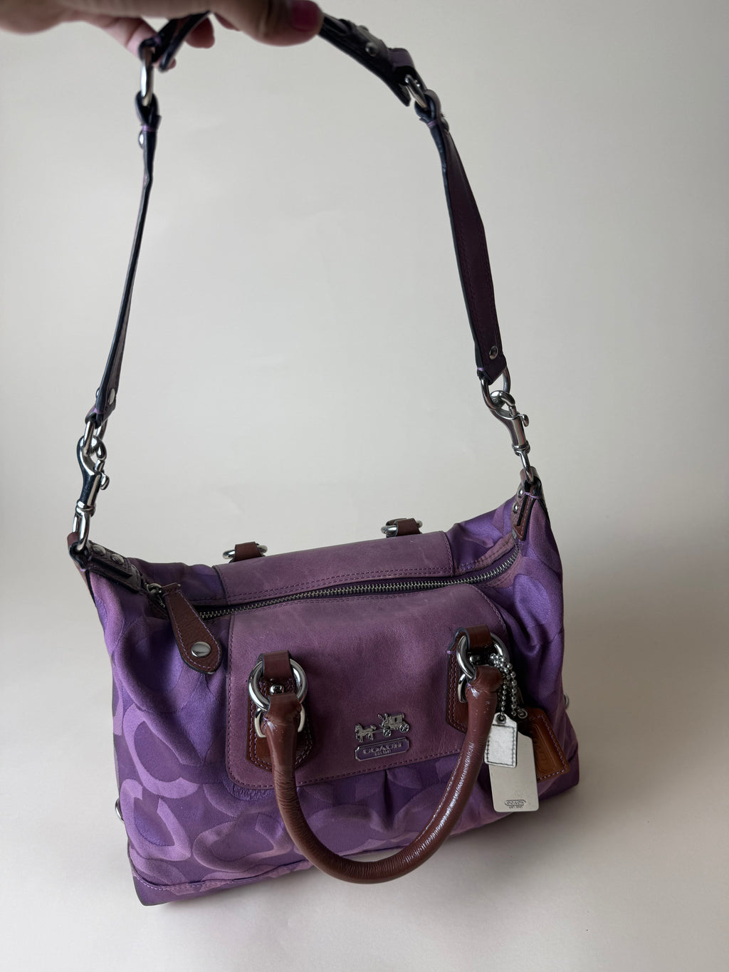 Coach Madison Sabrina Op Art Sateen Convertible Satchel - Plum