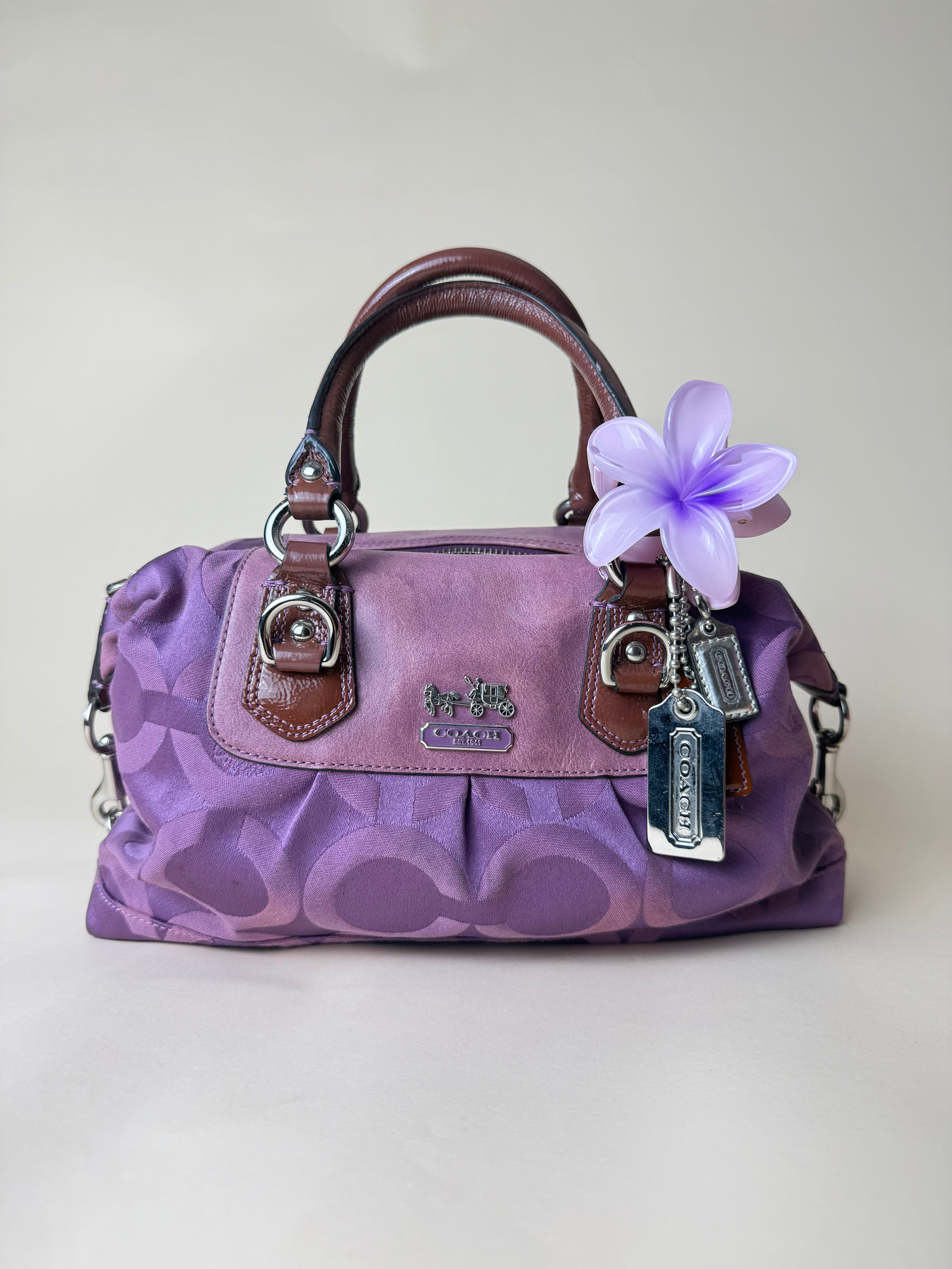 Coach Madison Sabrina Op Art Sateen Convertible Satchel - Plum