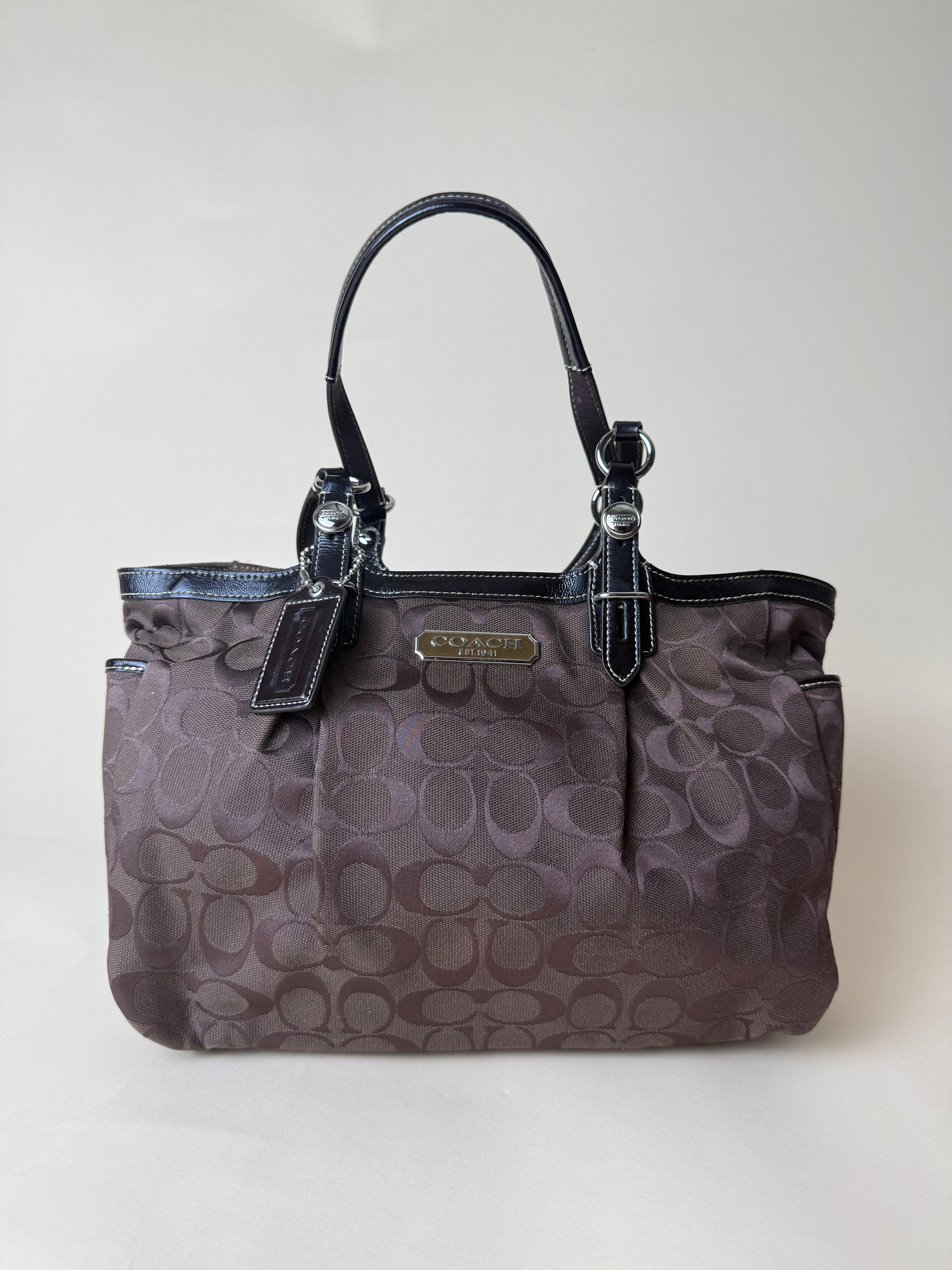 Coach Signature Jacquard Shoulder Tote - Choco Brown