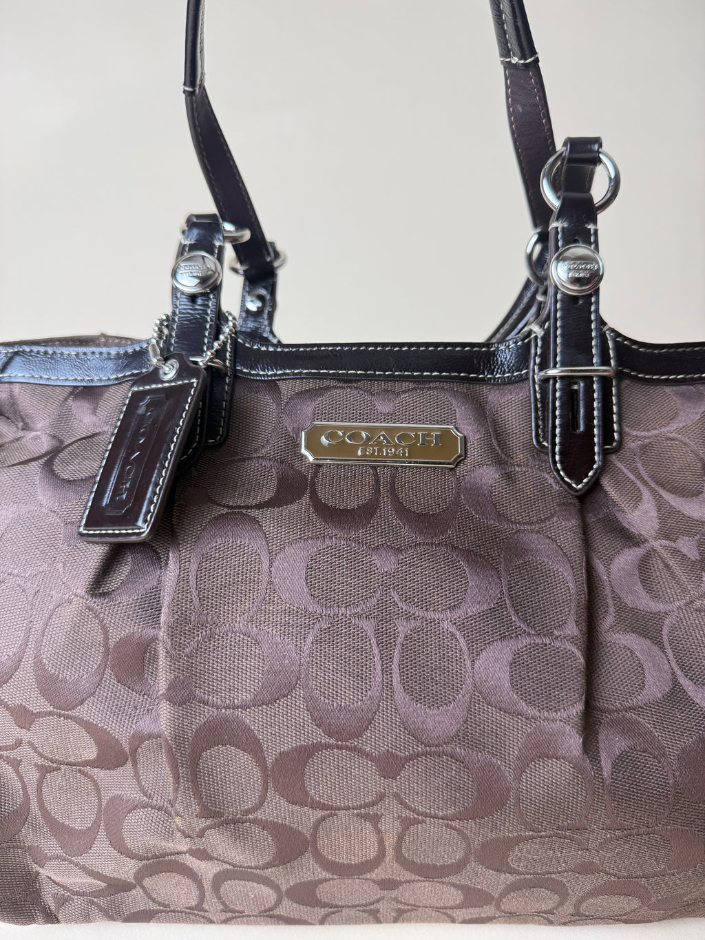 Coach Signature Jacquard Shoulder Tote - Choco Brown