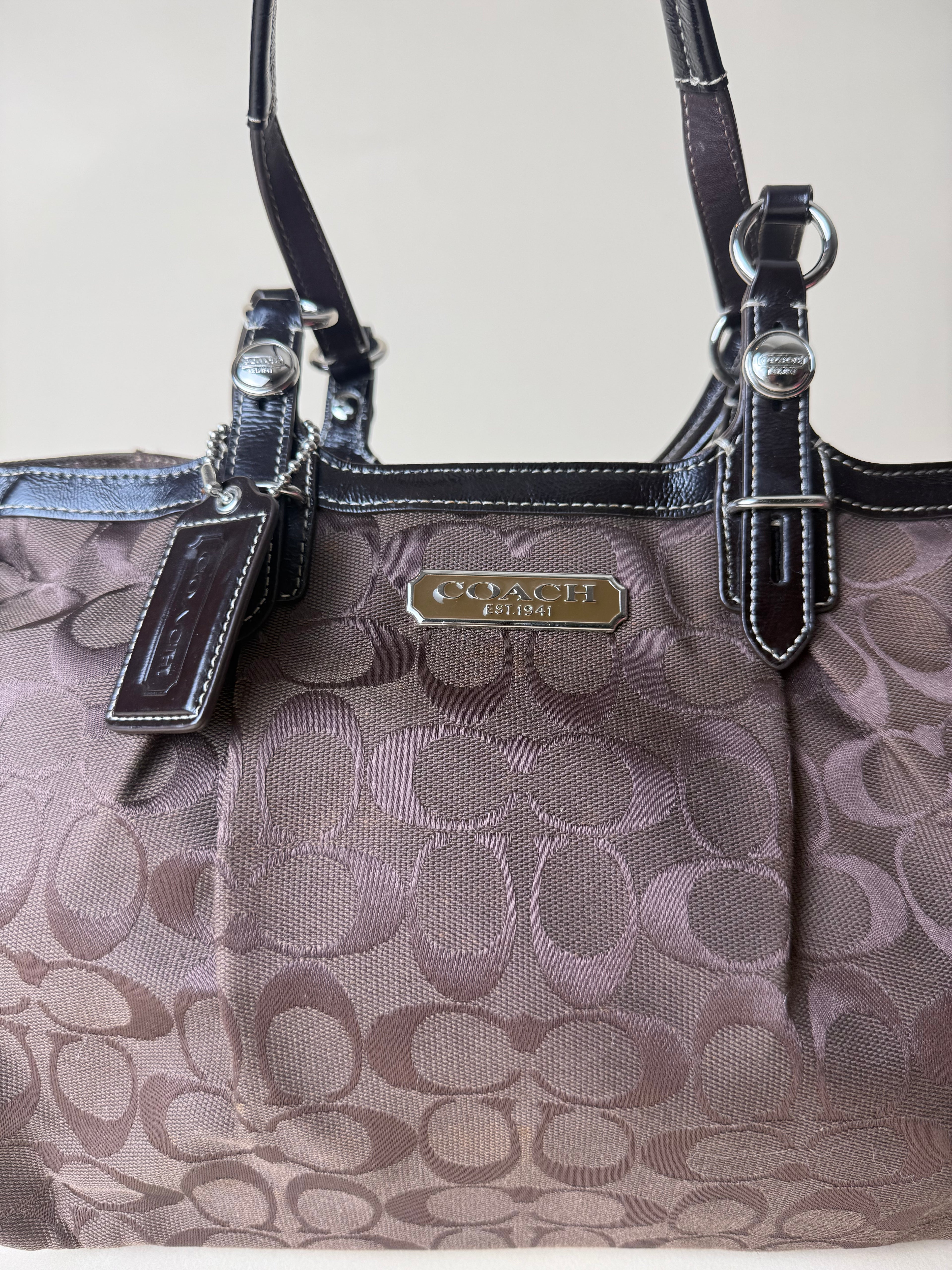 Coach Signature Jacquard Shoulder Tote - Choco Brown