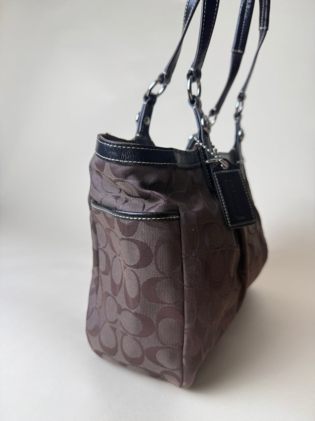 Coach Signature Jacquard Shoulder Tote - Choco Brown