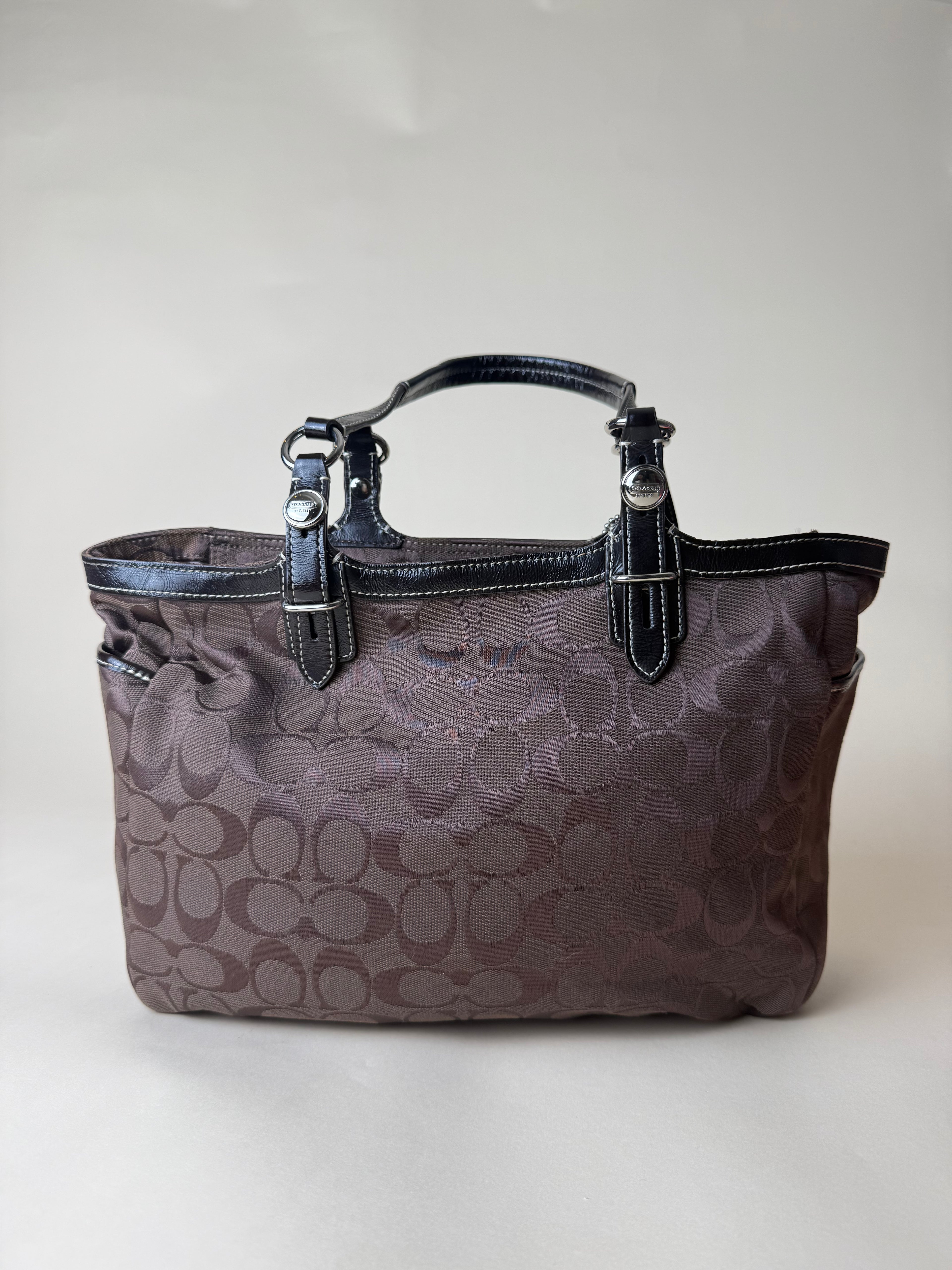 Coach Signature Jacquard Shoulder Tote - Choco Brown
