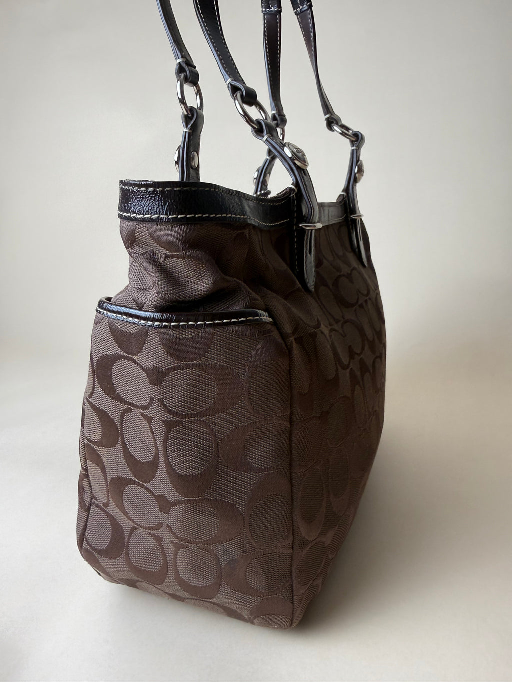 Coach Signature Jacquard Shoulder Tote - Choco Brown