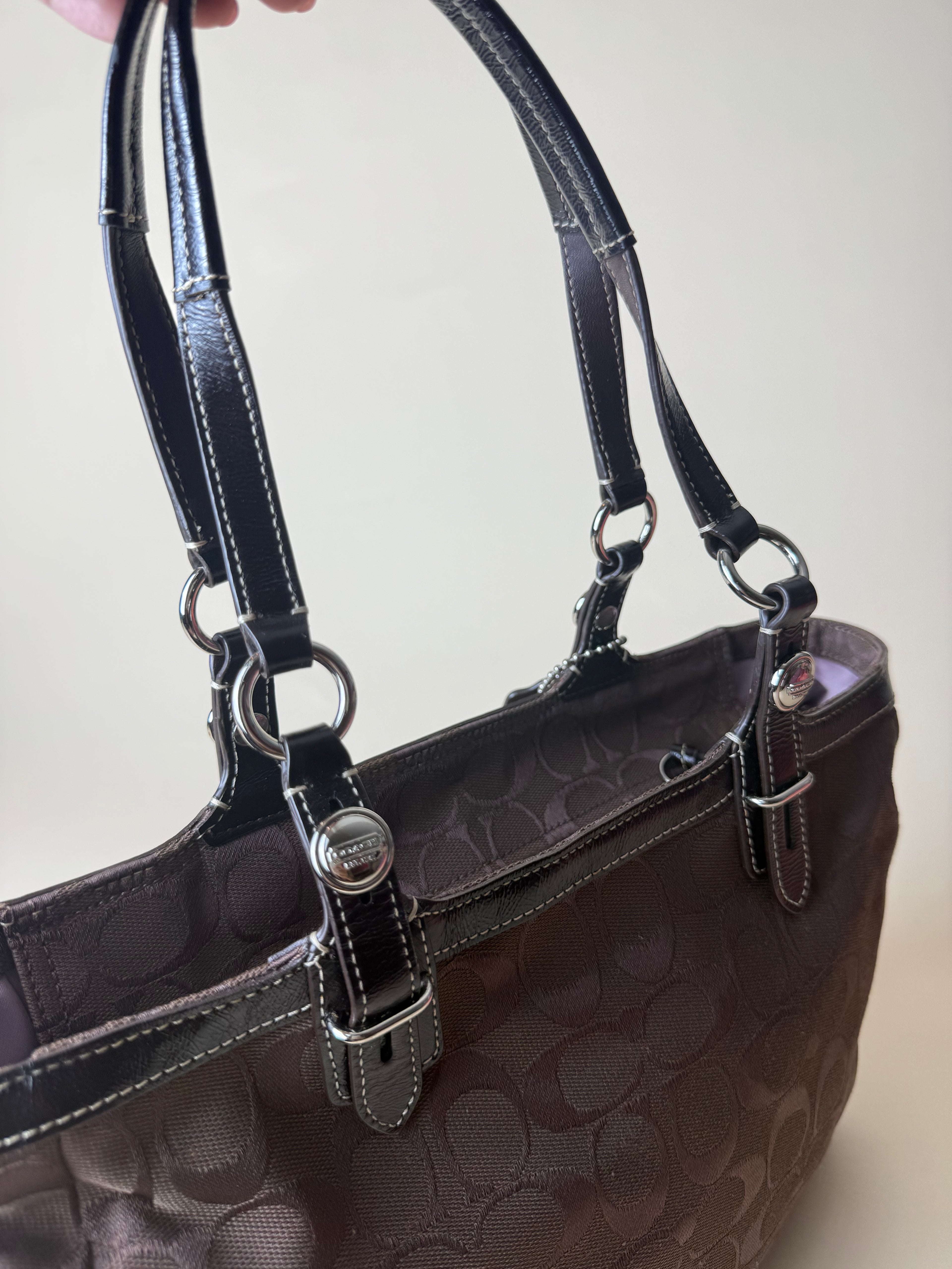 Coach Signature Jacquard Shoulder Tote - Choco Brown