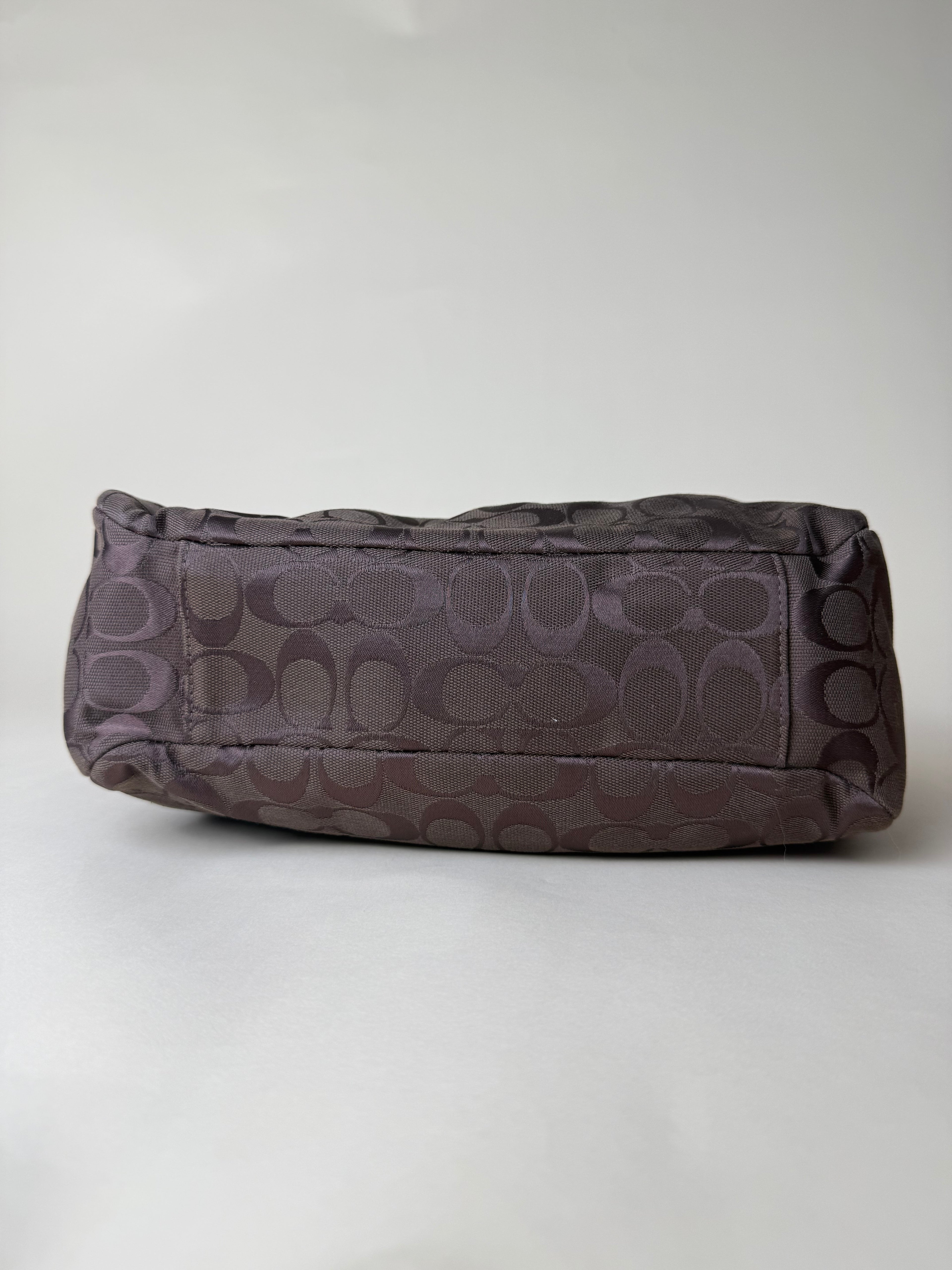 Coach Signature Jacquard Shoulder Tote - Choco Brown