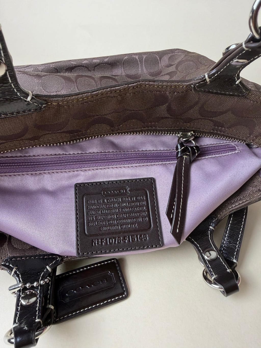 Coach Signature Jacquard Shoulder Tote - Choco Brown