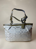 Coach Signature Metallic East West Tote - Silver