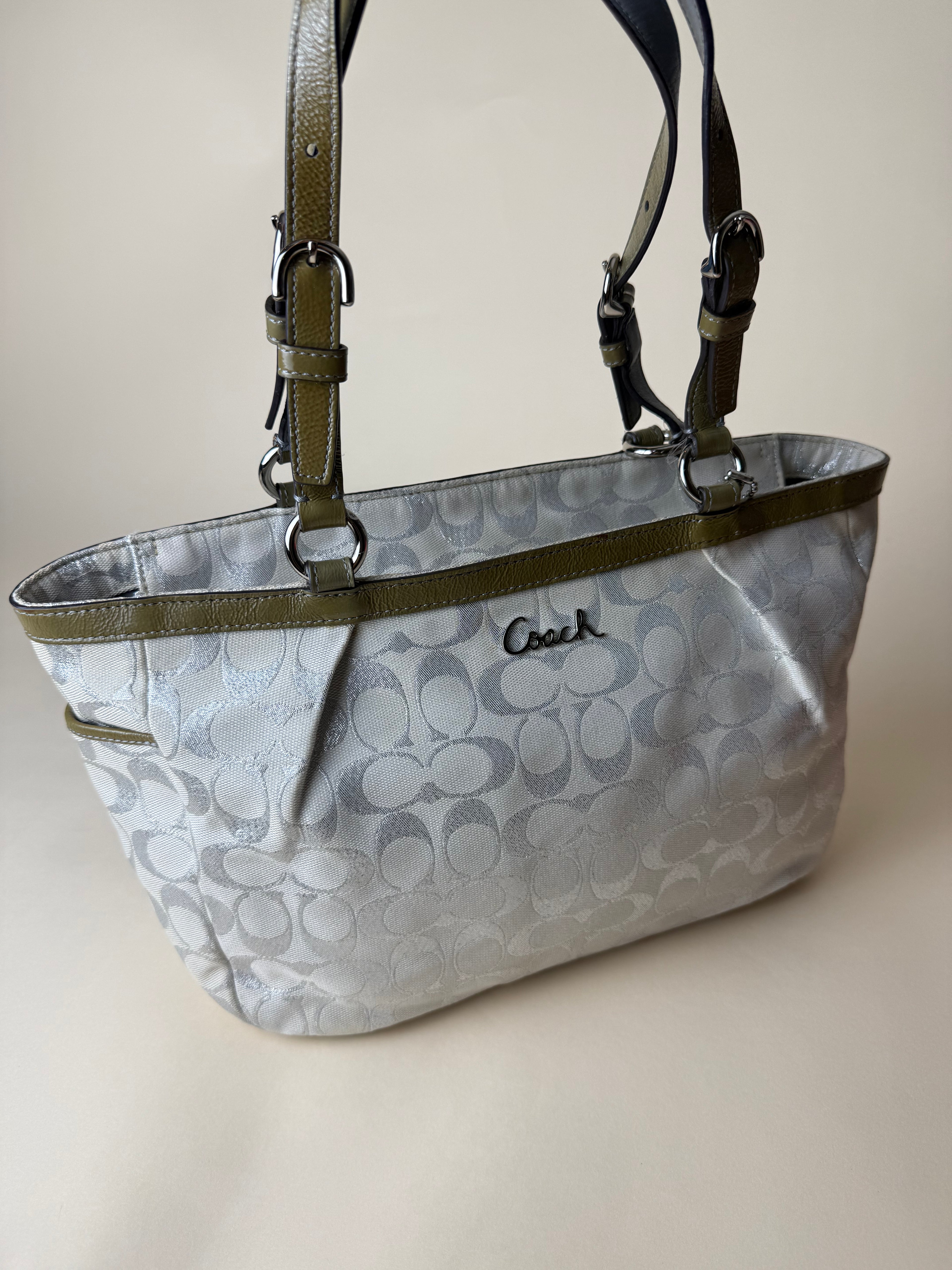 Coach Signature Metallic East West Tote - Silver