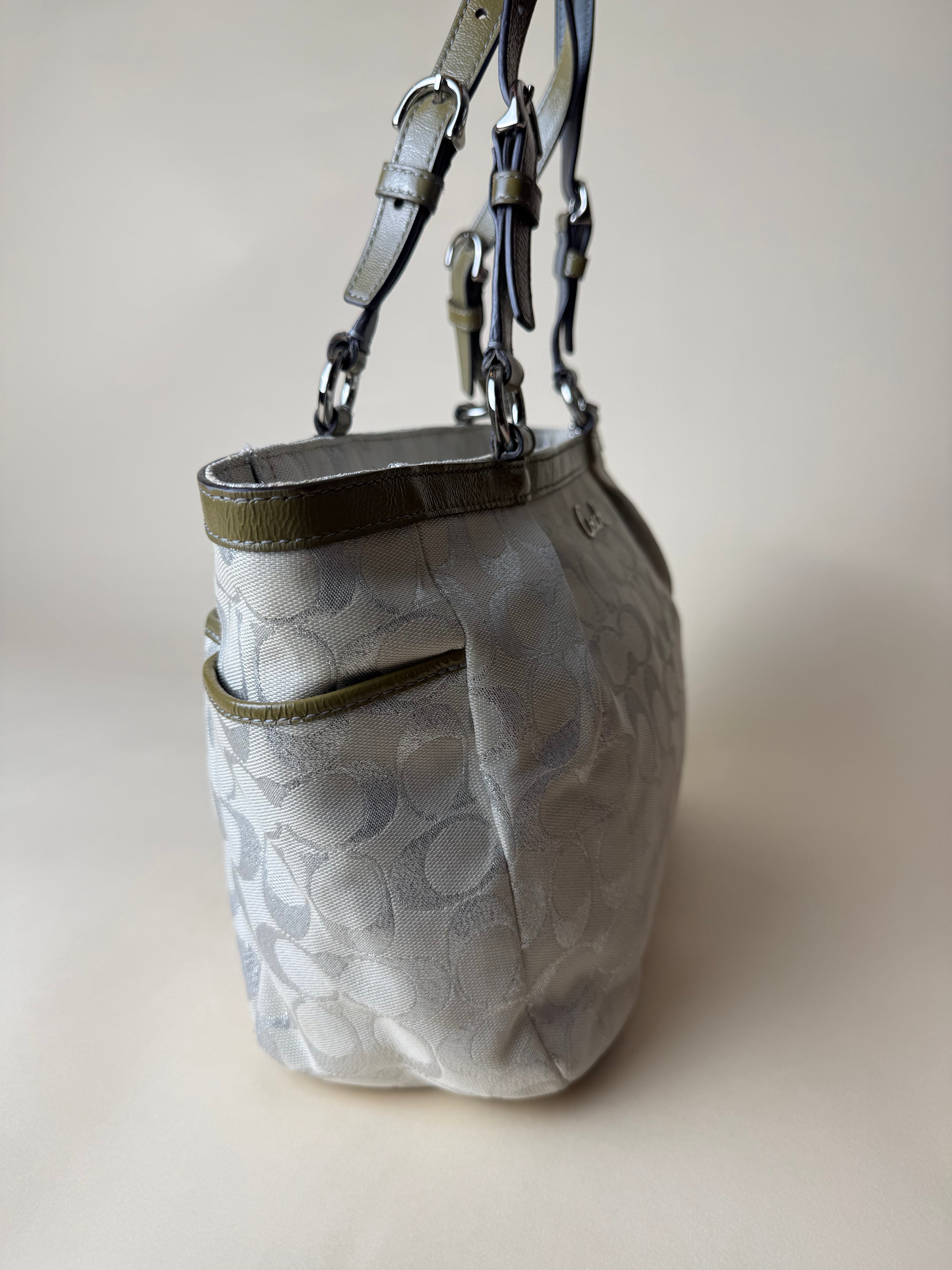 Coach Signature Metallic East West Tote - Silver