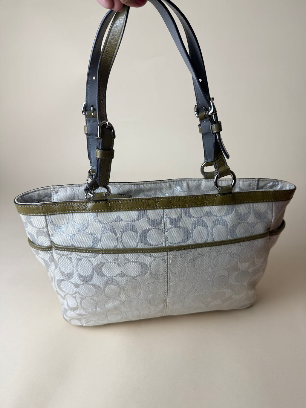 Coach Signature Metallic East West Tote - Silver