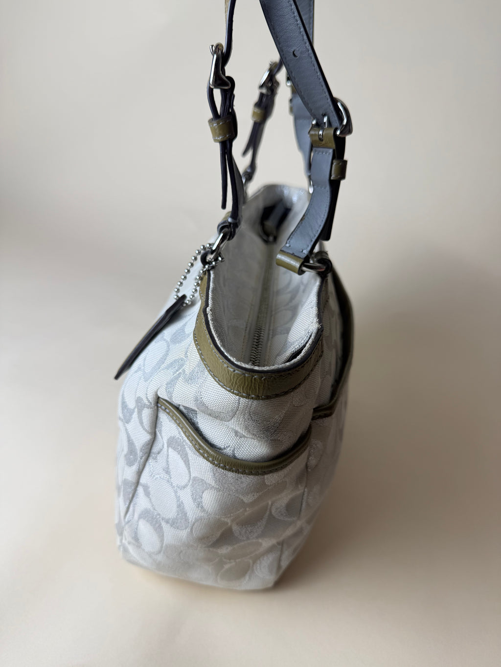 Coach Signature Metallic East West Tote - Silver