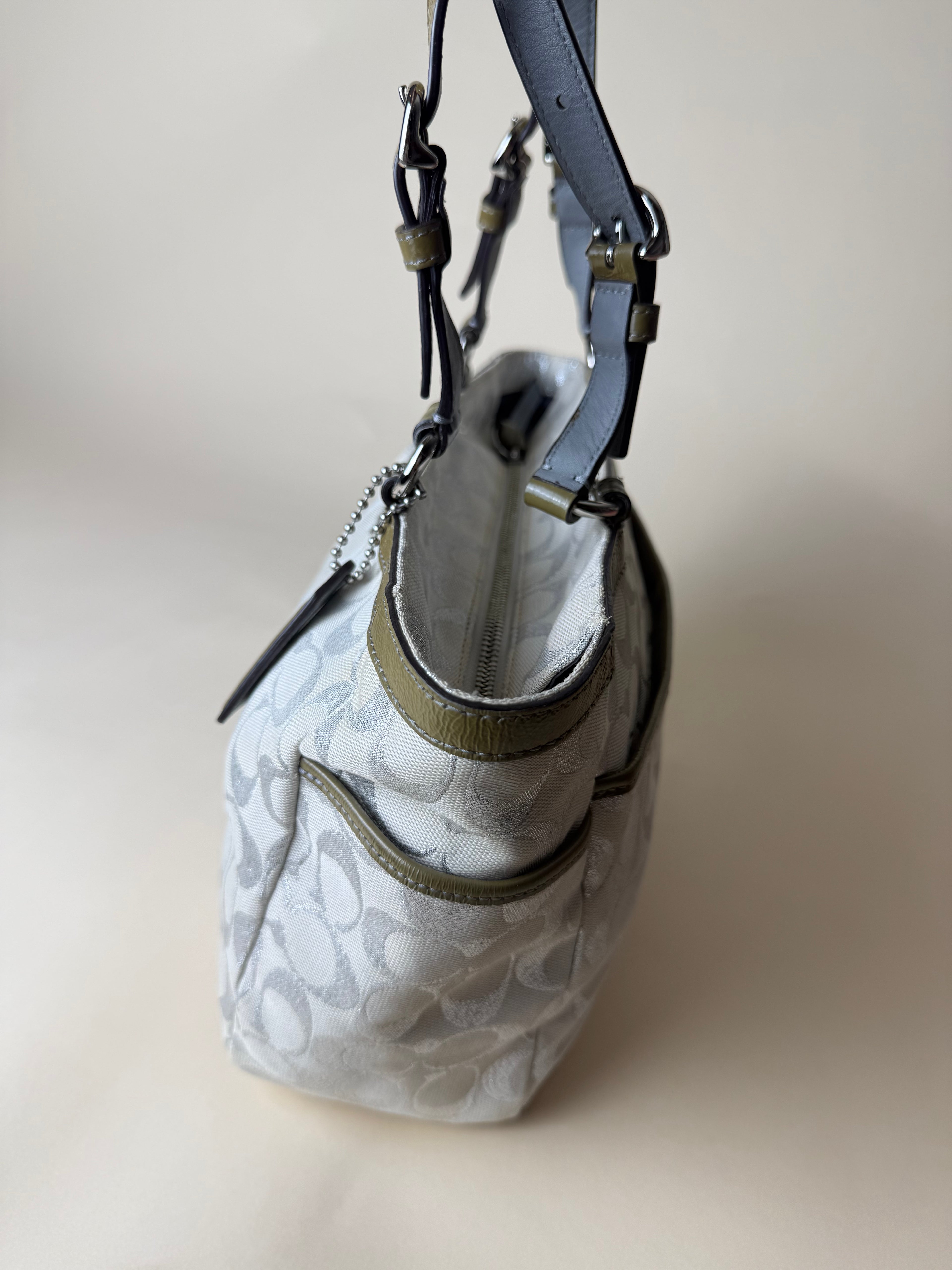 Coach Signature Metallic East West Tote - Silver