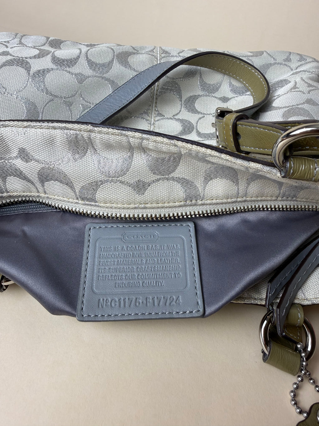 Coach Signature Metallic East West Tote - Silver