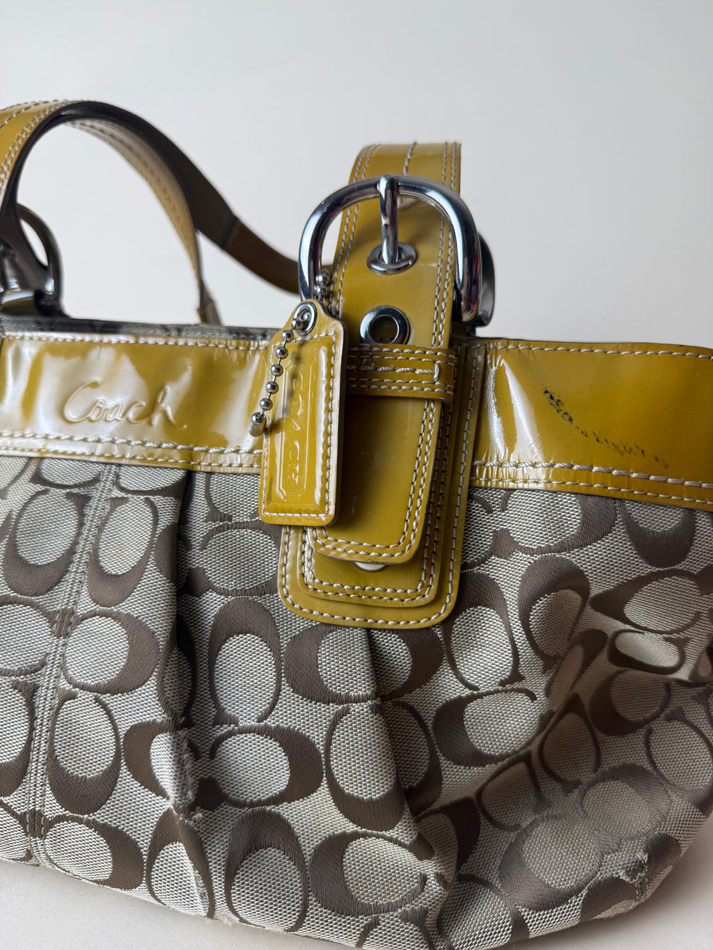 Coach Signature Pleated Tote - Mustard & Brown