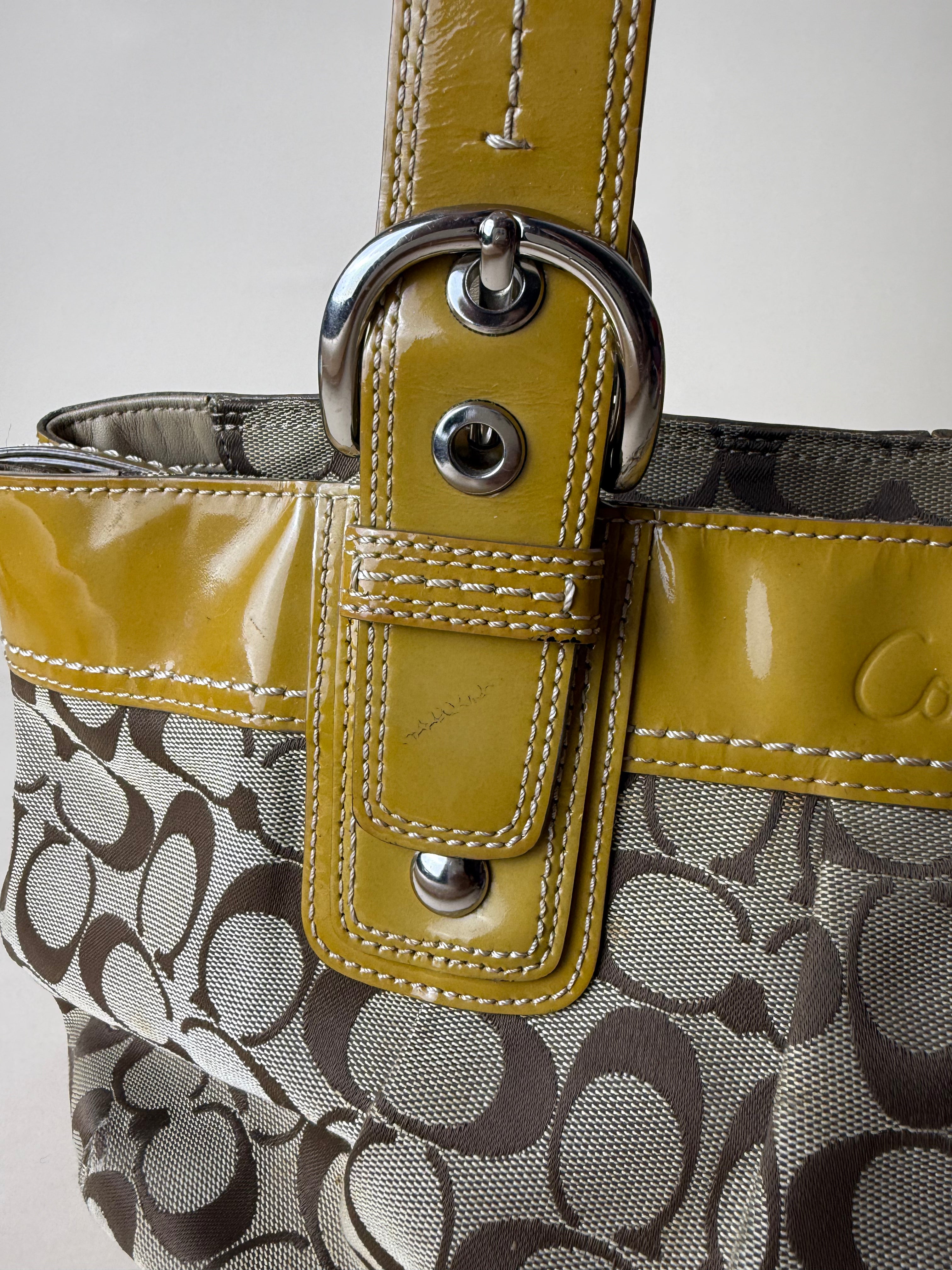 Coach Signature Pleated Tote - Mustard & Brown