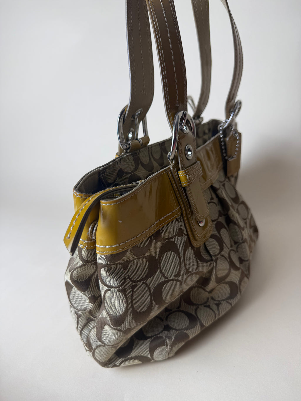 Coach Signature Pleated Tote - Mustard & Brown