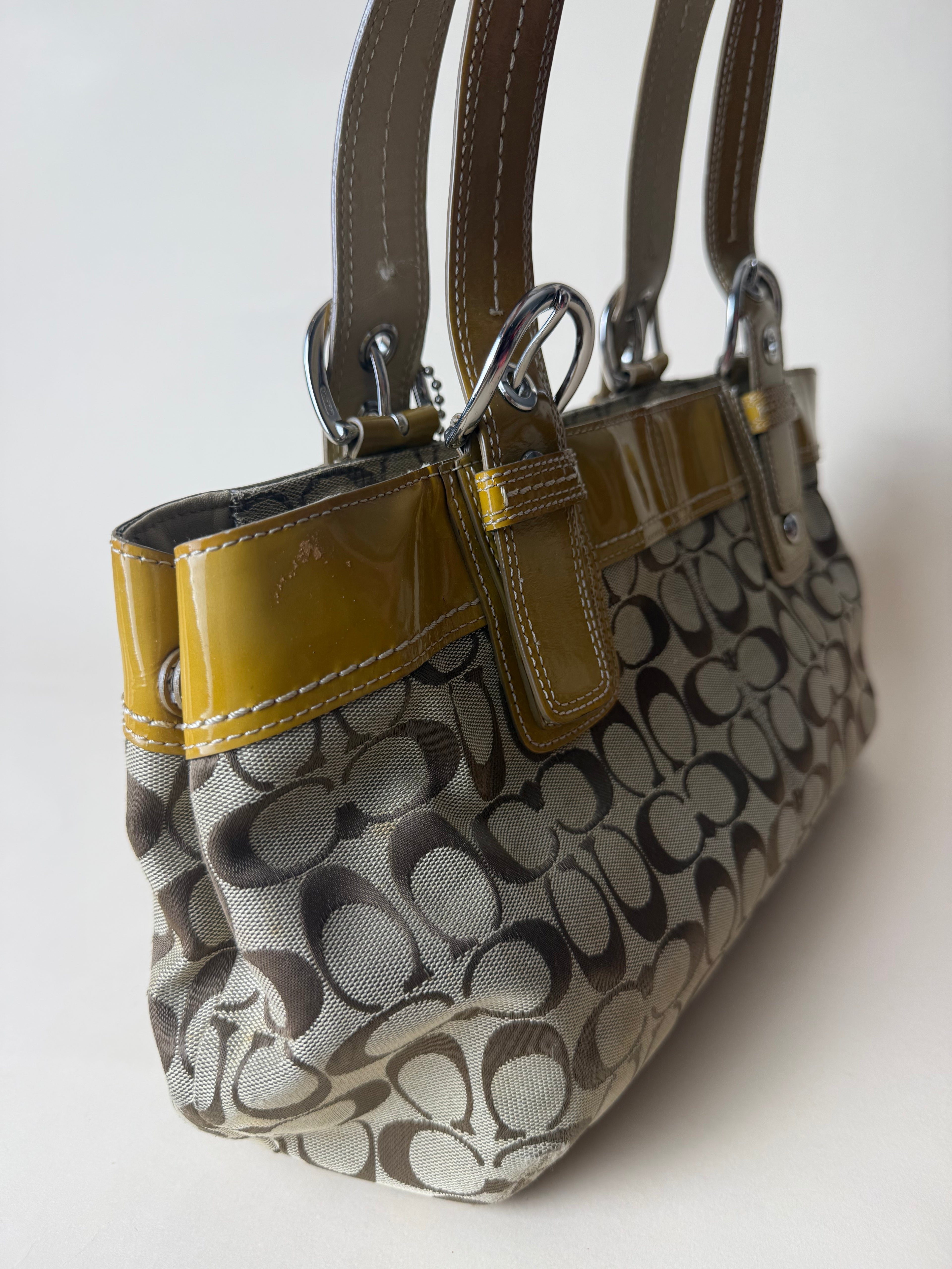 Coach Signature Pleated Tote - Mustard & Brown