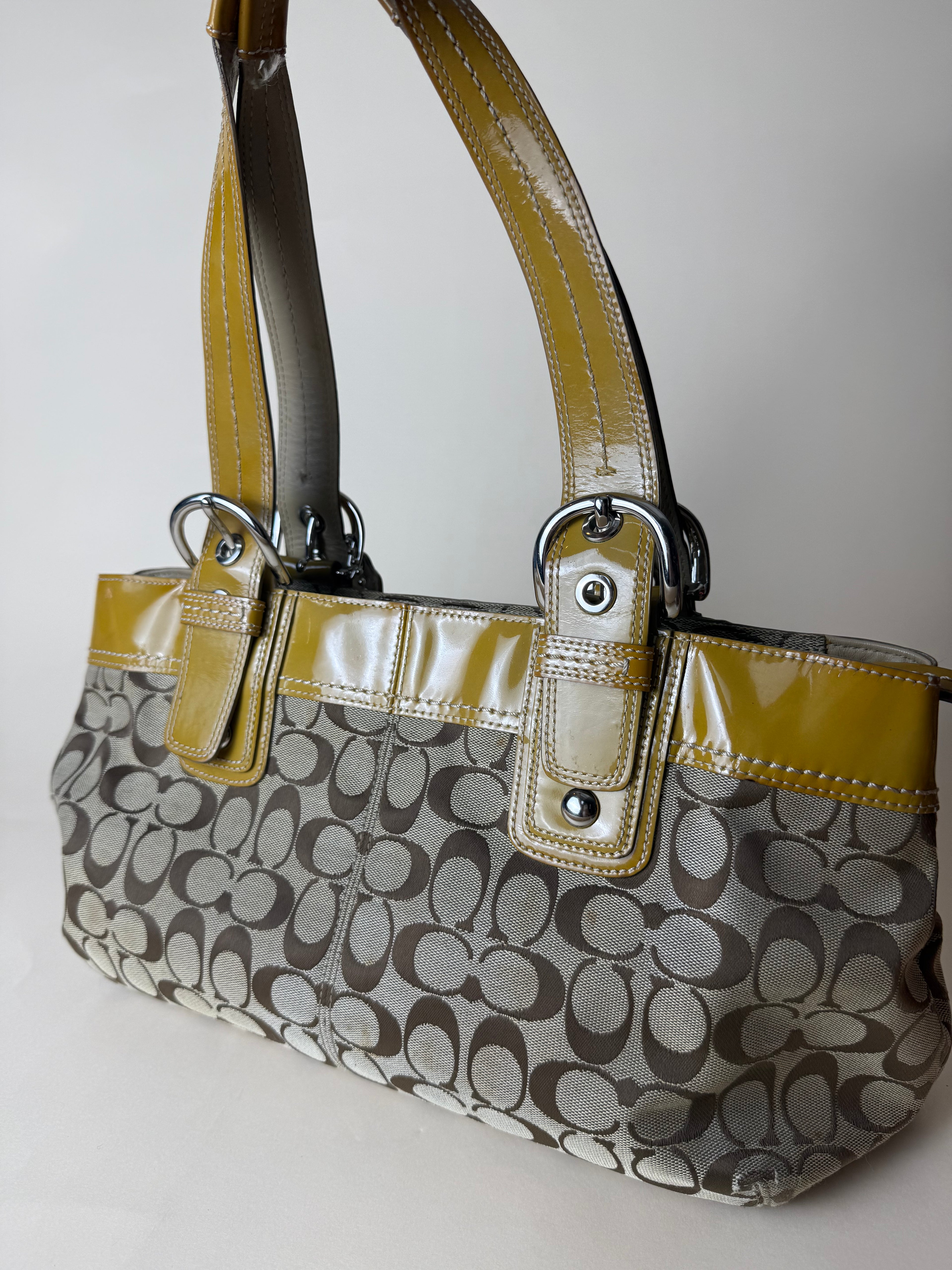 Coach Signature Pleated Tote - Mustard & Brown