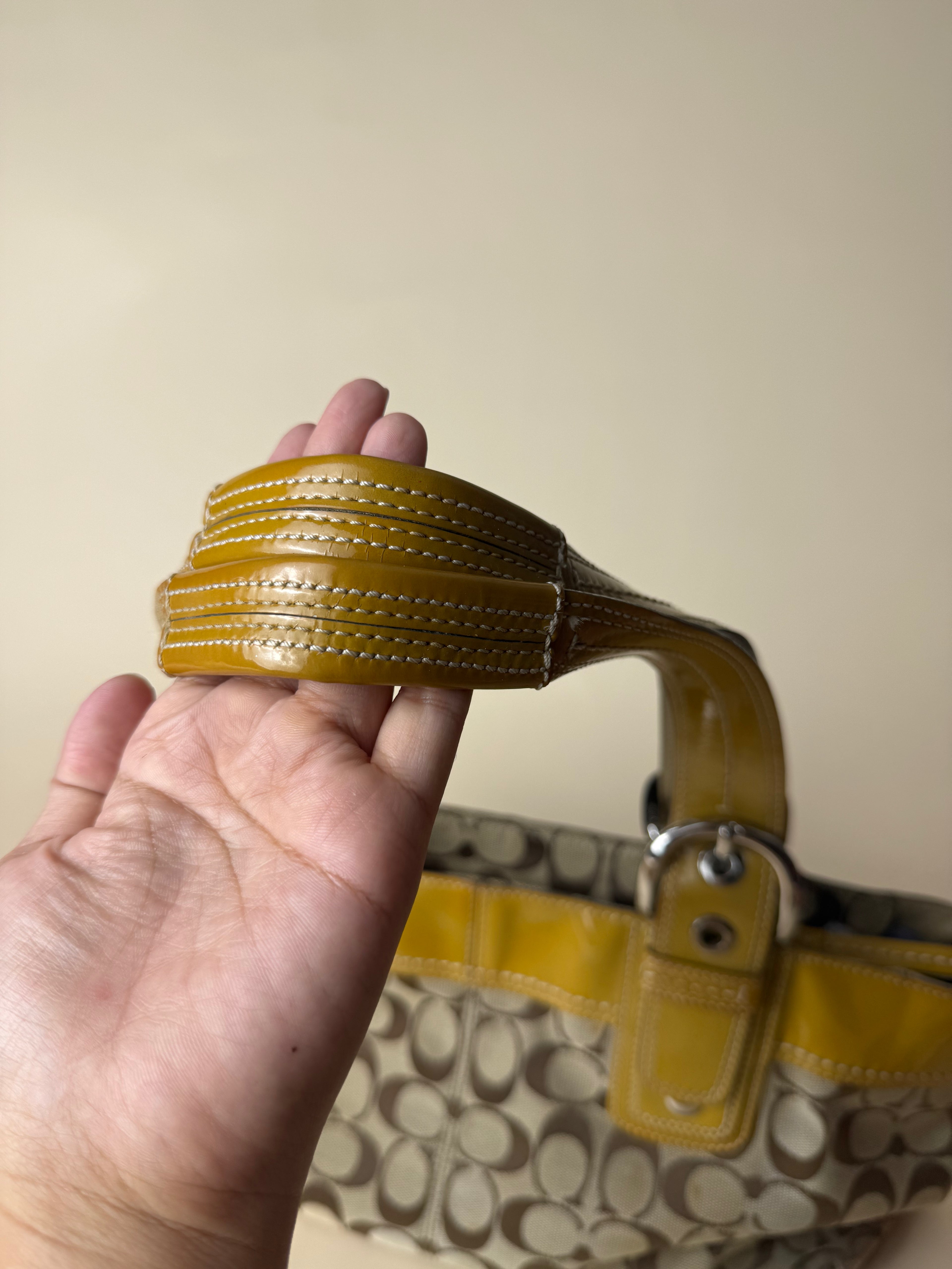 Coach Signature Pleated Tote - Mustard & Brown