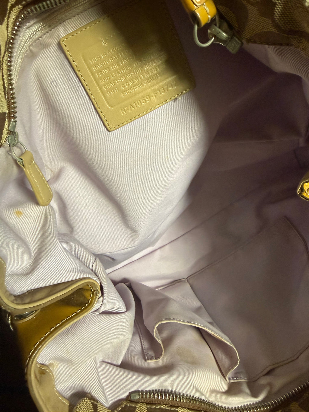 Coach Signature Pleated Tote - Mustard & Brown