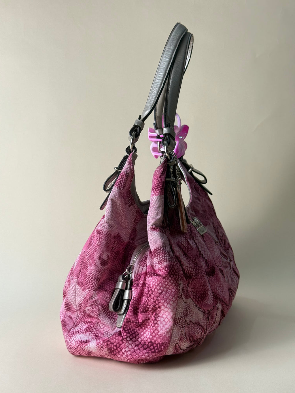 Coach Maggie Floral Python Print Shoulder Bag - Pink/Multi