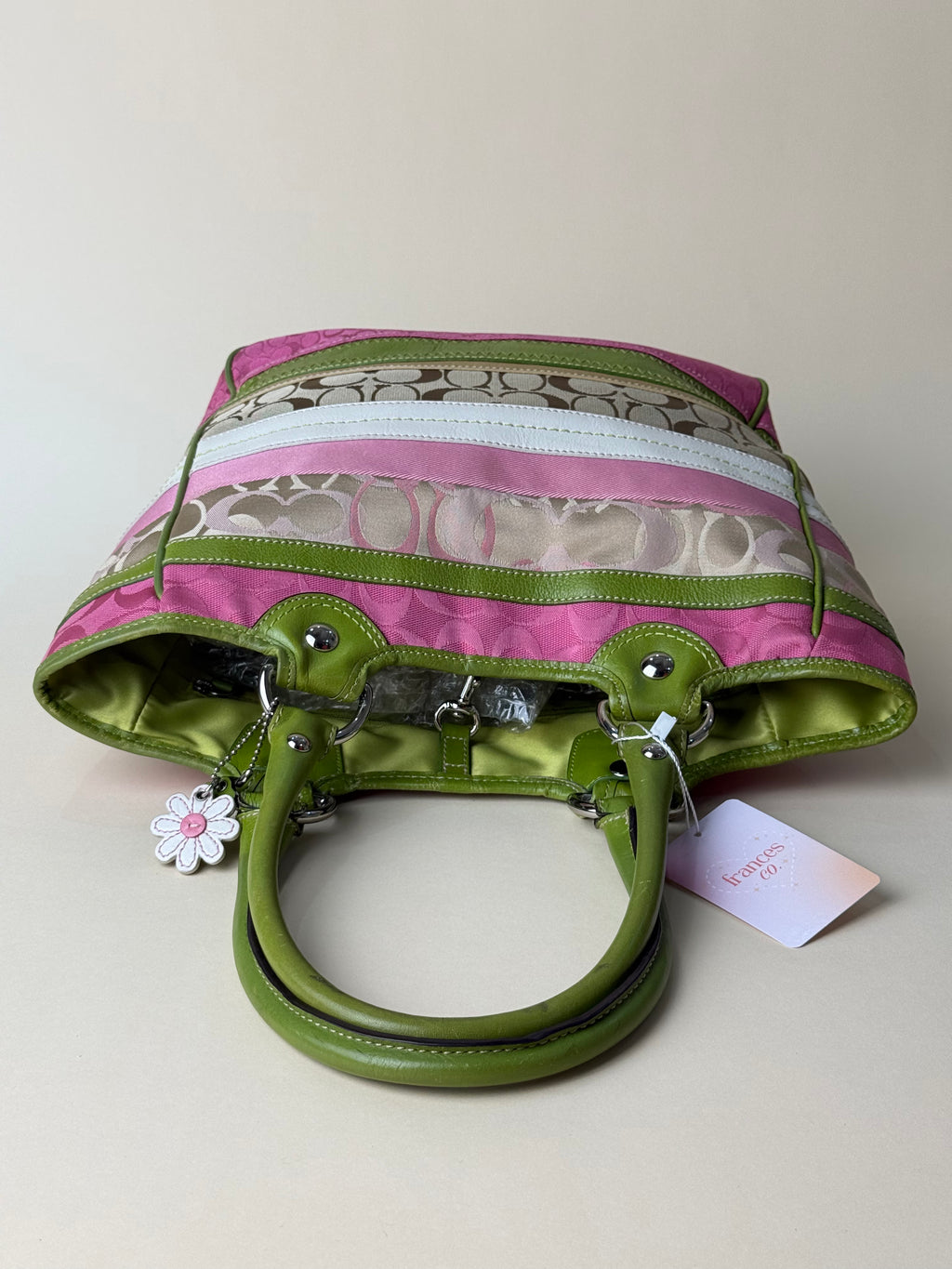 Coach Hamptons Stripe Signature Tote - Pink/Green