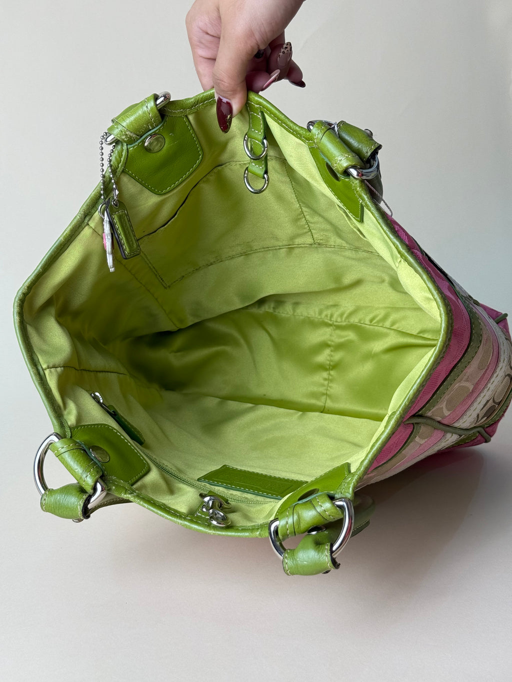 Coach Hamptons Stripe Signature Tote - Pink/Green