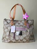 Coach Poppy Glam Signature Tote - Khaki/Pink