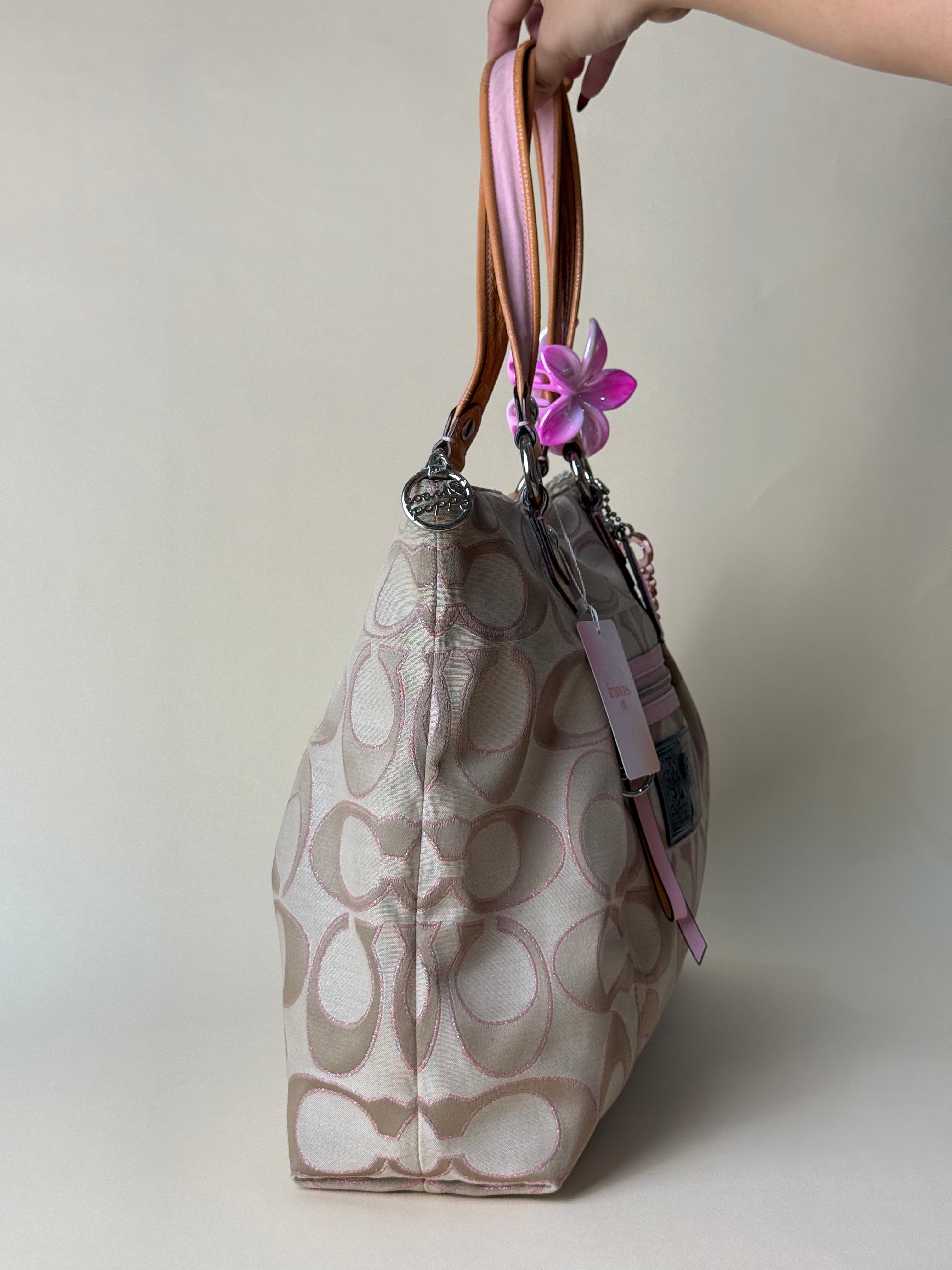 Coach Poppy Glam Signature Tote - Khaki/Pink