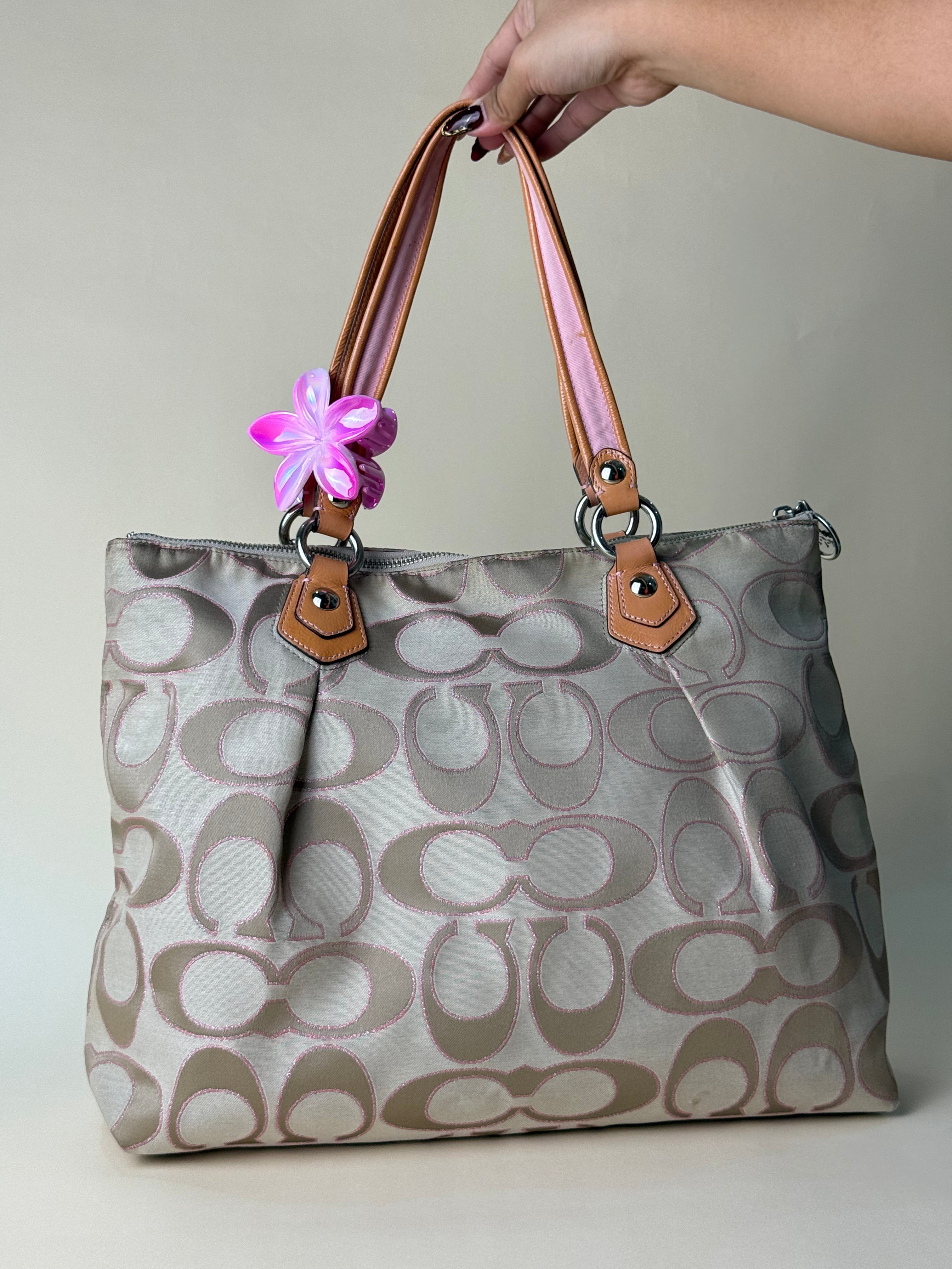 Coach Poppy Glam Signature Tote - Khaki/Pink