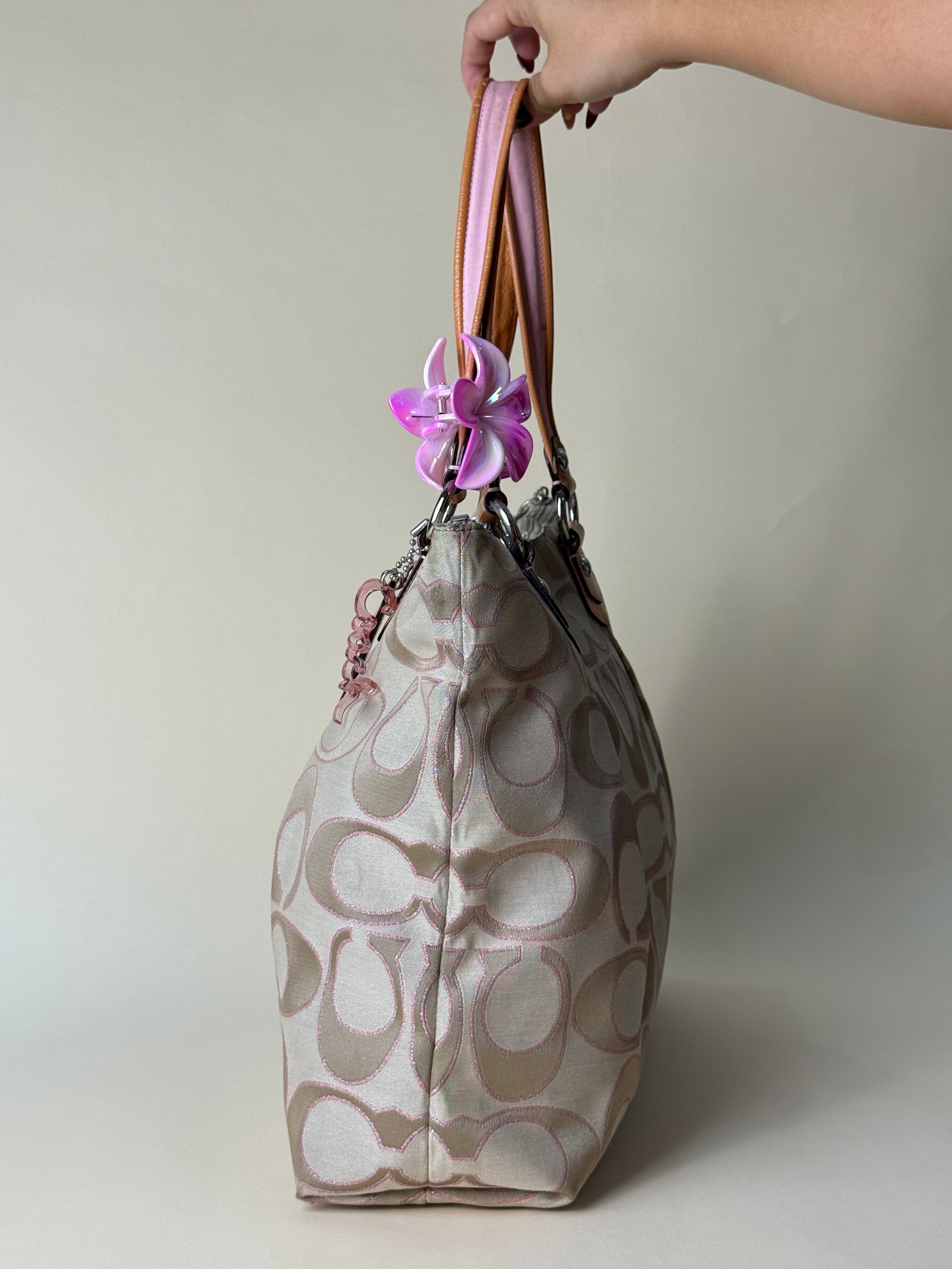 Coach Poppy Glam Signature Tote - Khaki/Pink