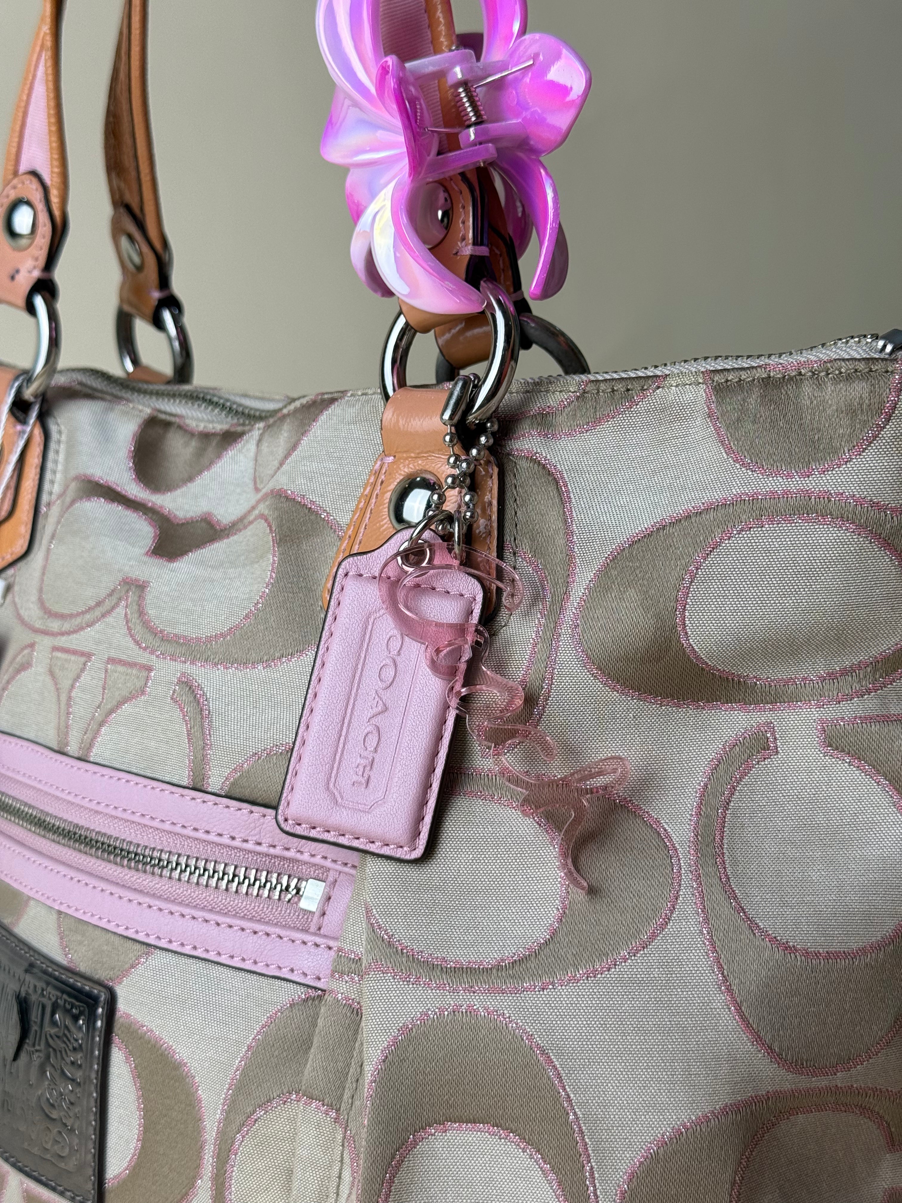 Coach Poppy Glam Signature Tote - Khaki/Pink