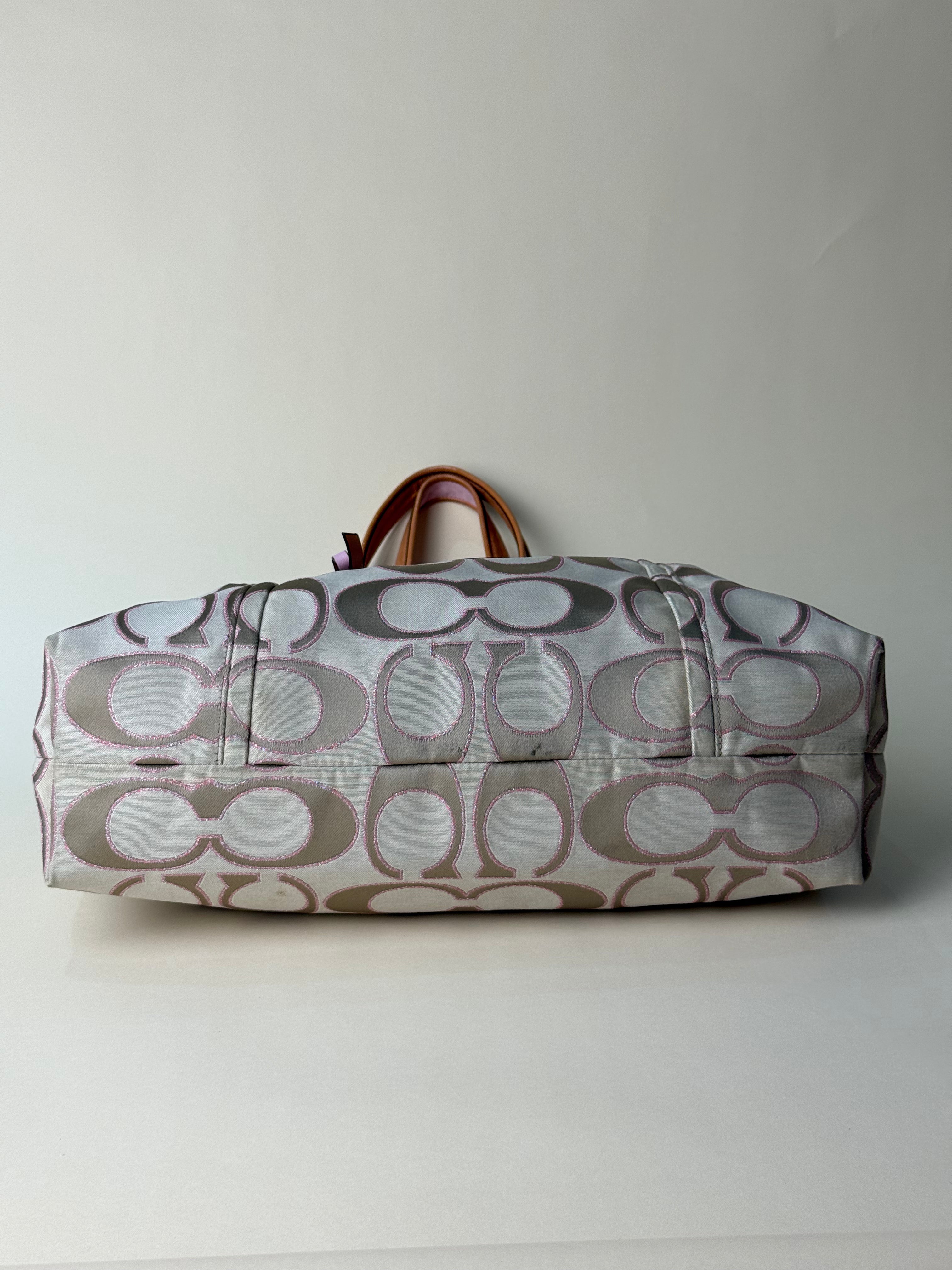 Coach Poppy Glam Signature Tote - Khaki/Pink