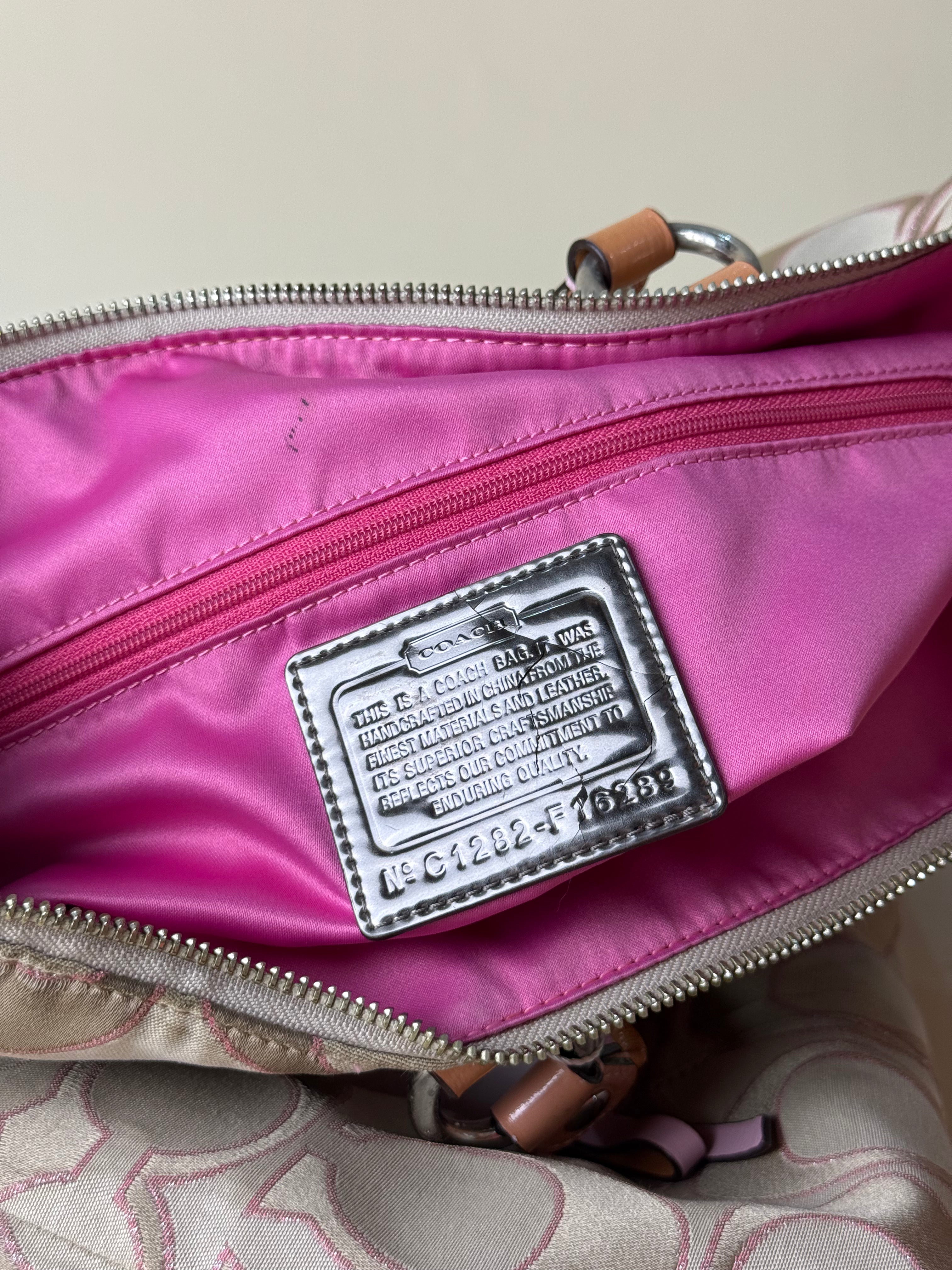 Coach Poppy Glam Signature Tote - Khaki/Pink