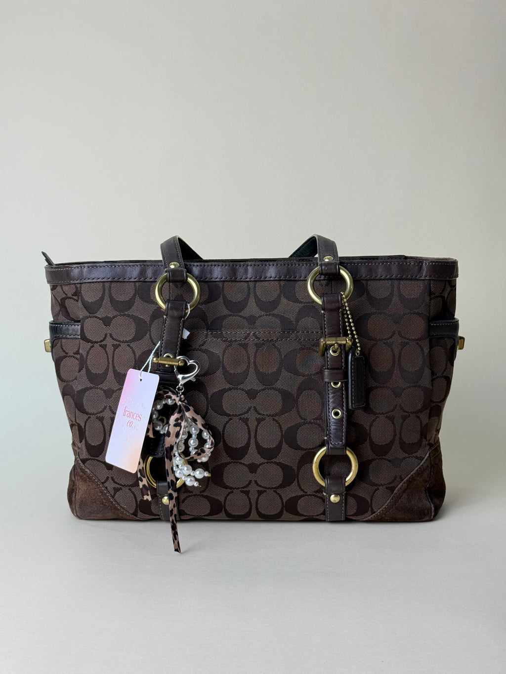 Coach Signature Stripe Buckle Tote - Choco Brown