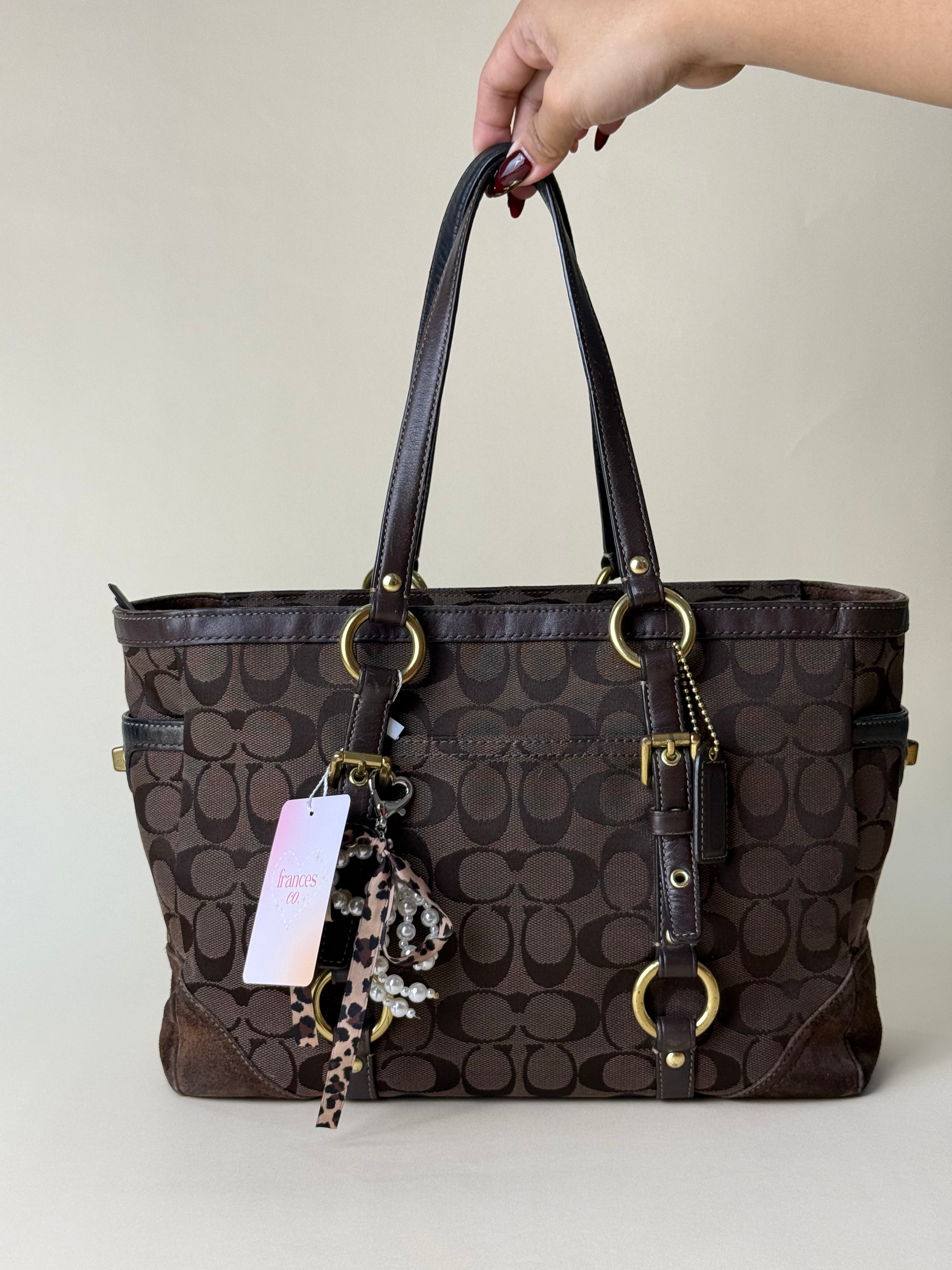 Coach Signature Stripe Buckle Tote - Choco Brown