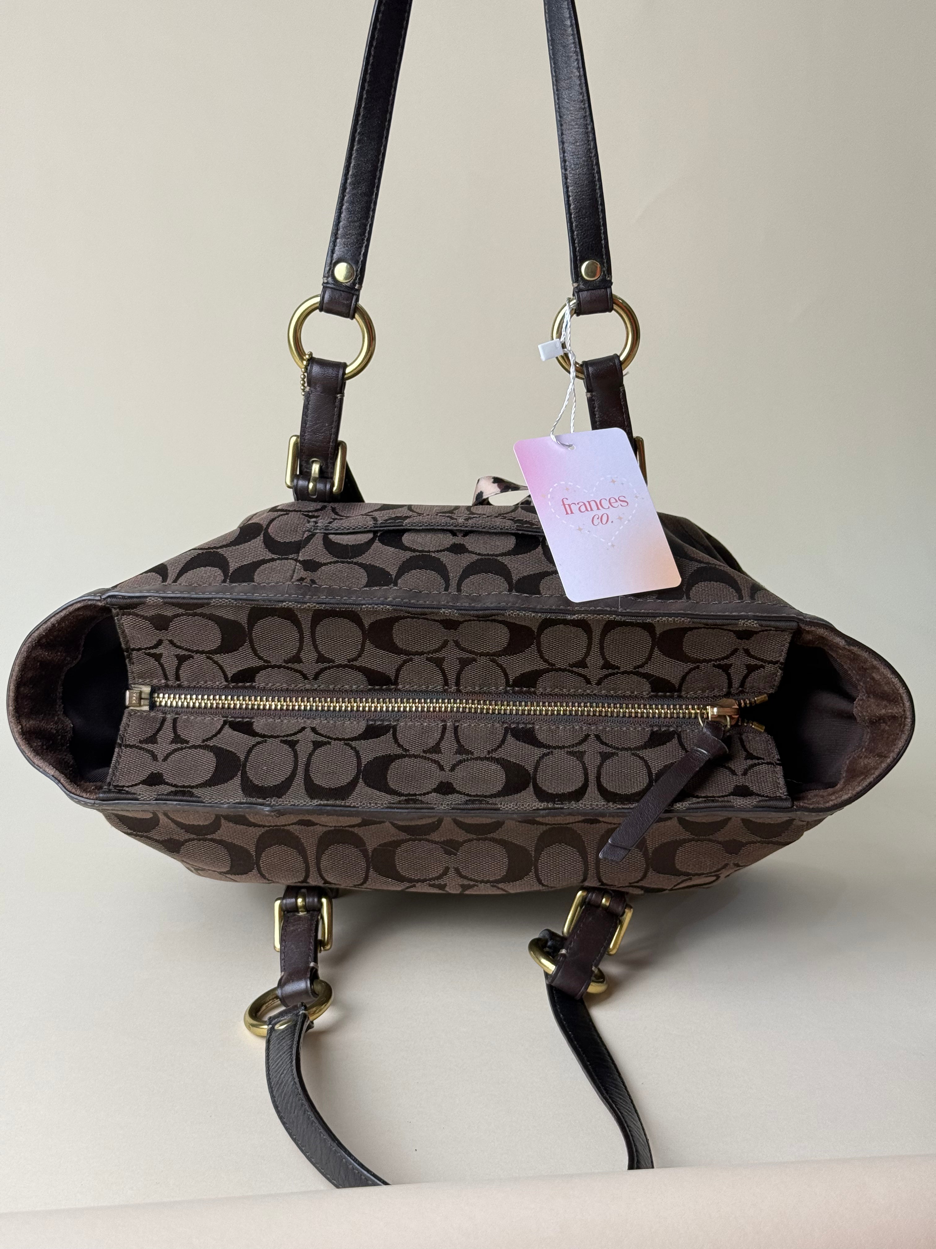 Coach Signature Stripe Buckle Tote - Choco Brown