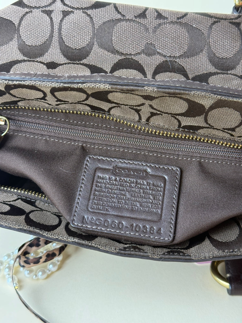 Coach Signature Stripe Buckle Tote - Choco Brown