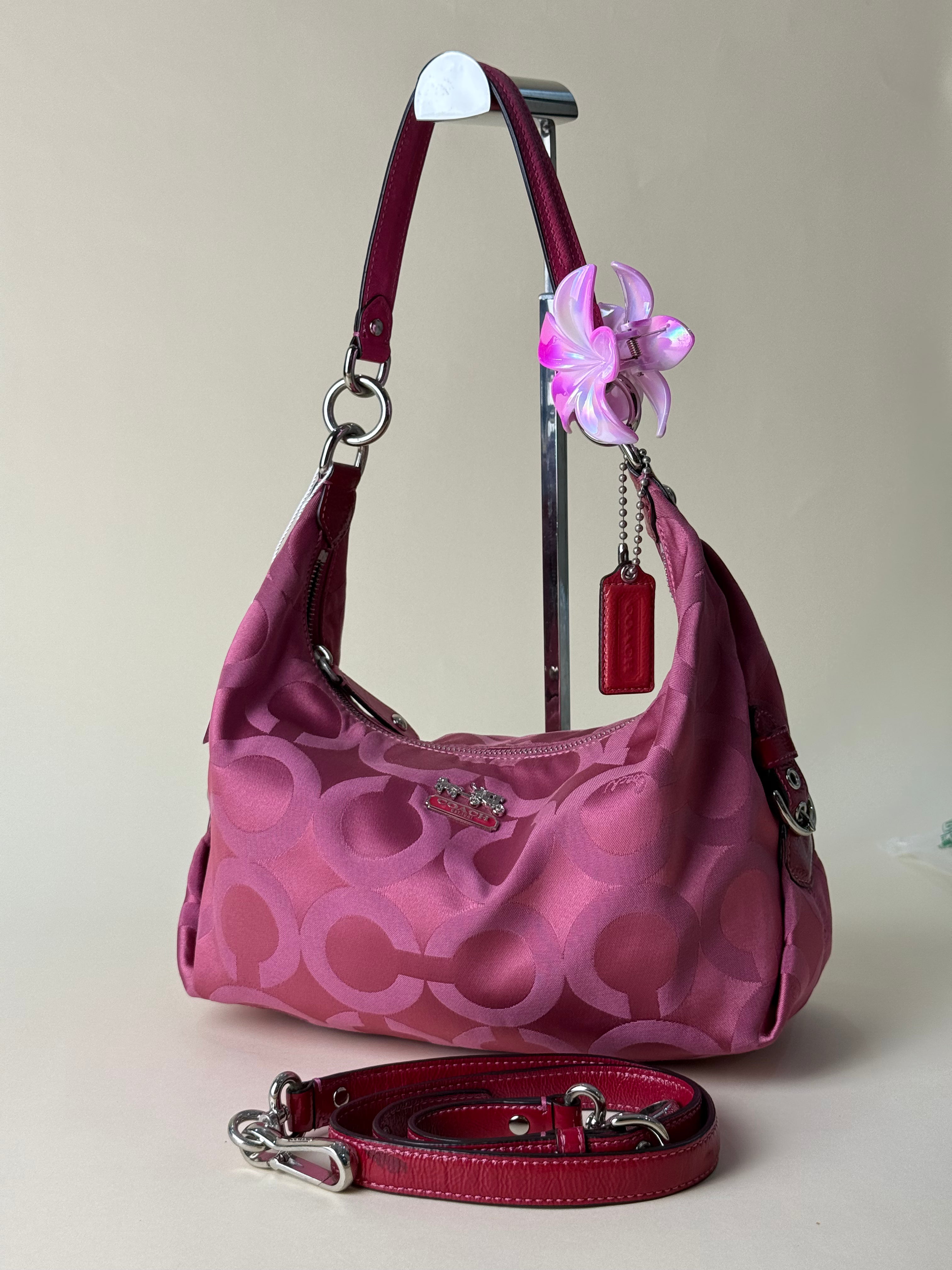 Coach Madison Op Art Signature Jacquard 2-Way Hobo Bag - Pink