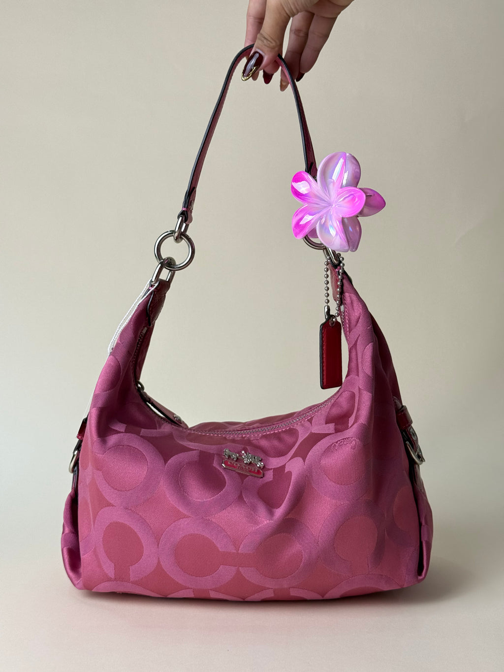 Coach Madison Op Art Signature Jacquard 2-Way Hobo Bag - Pink