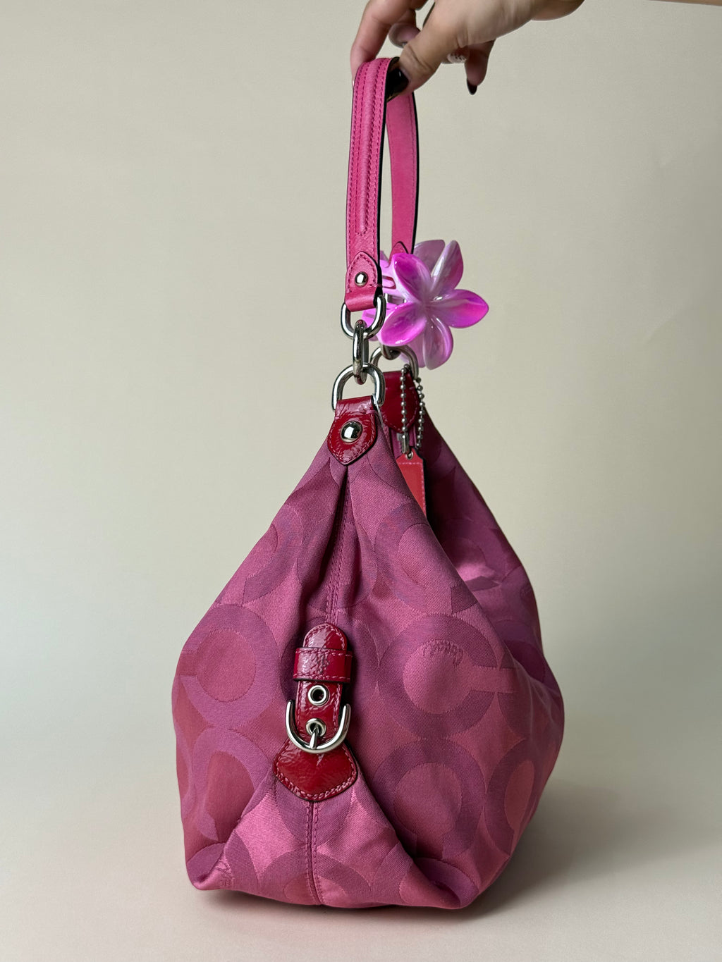 Coach Madison Op Art Signature Jacquard 2-Way Hobo Bag - Pink