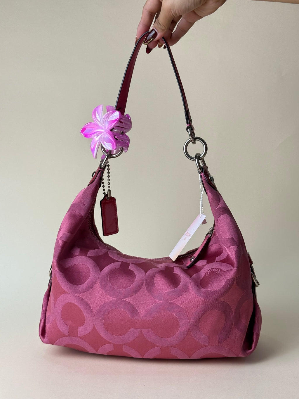 Coach Madison Op Art Signature Jacquard 2-Way Hobo Bag - Pink