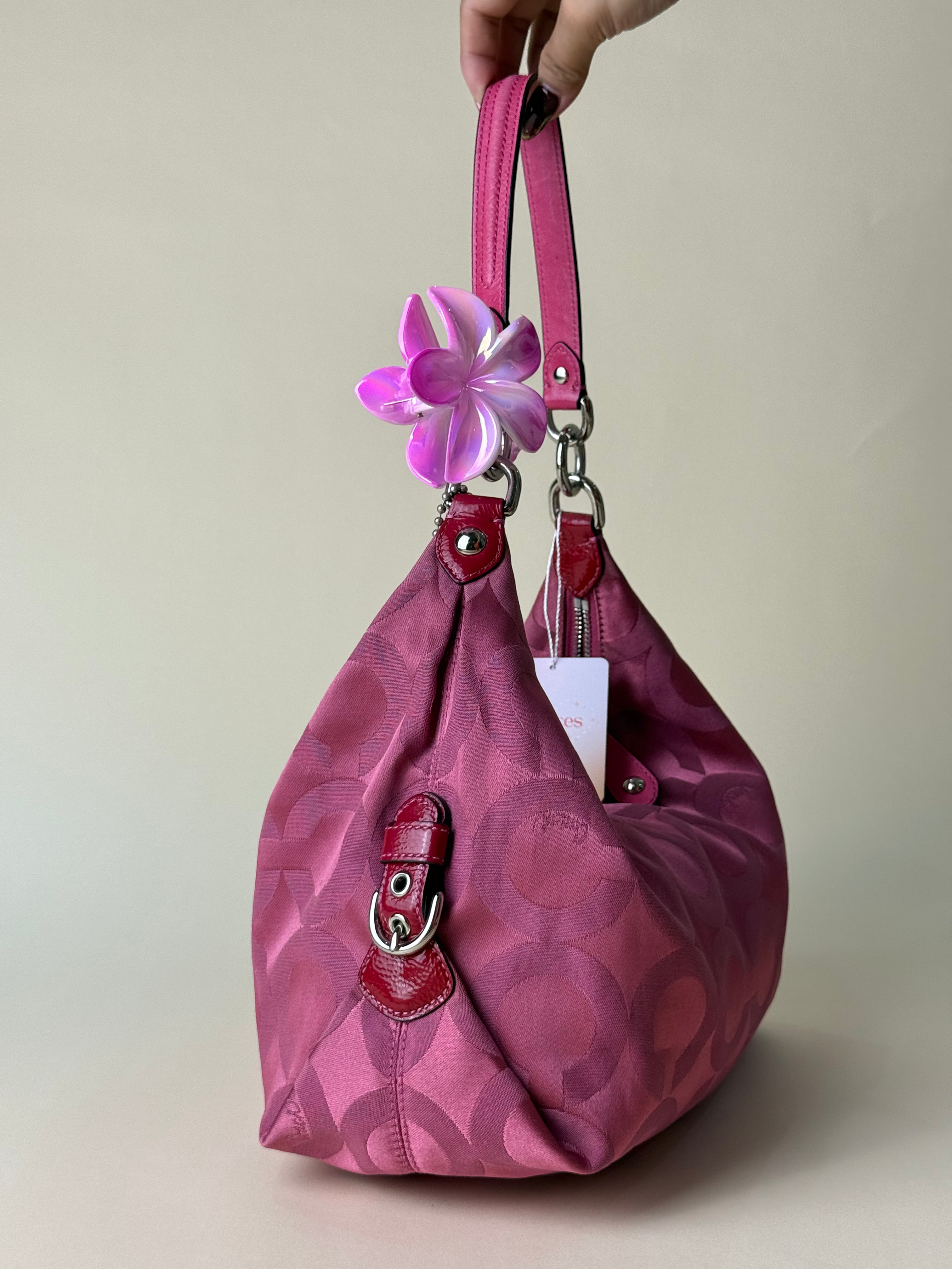 Coach Madison Op Art Signature Jacquard 2-Way Hobo Bag - Pink