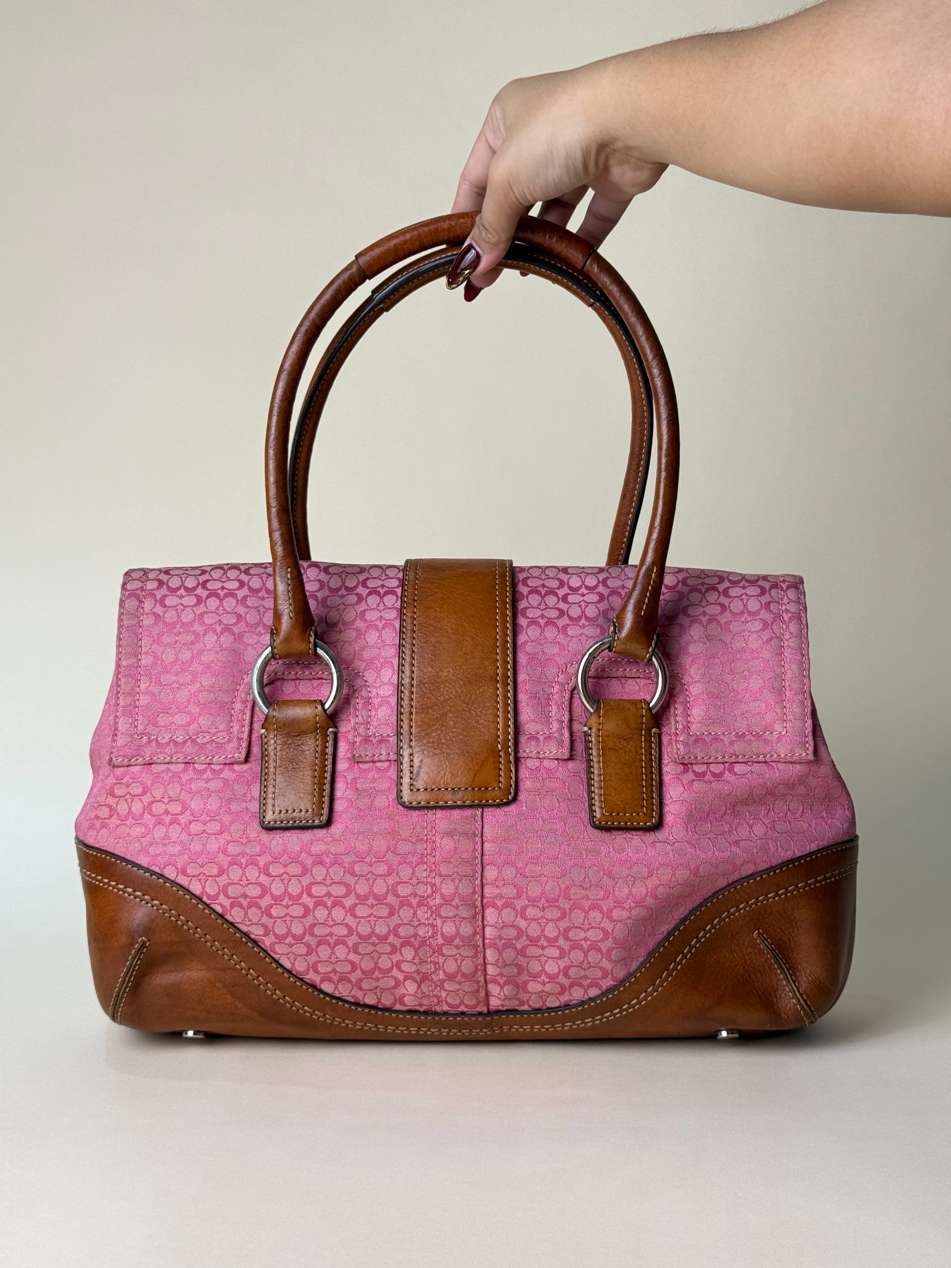 Coach Signature Soho Buckle Flap Satchel - Pink