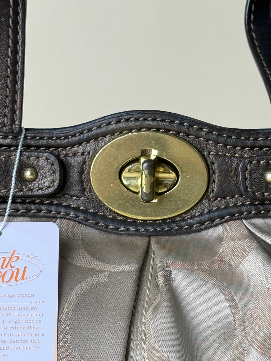 Coach Signature Garnet Turnlock Pleated Satchel - Khaki/Brown