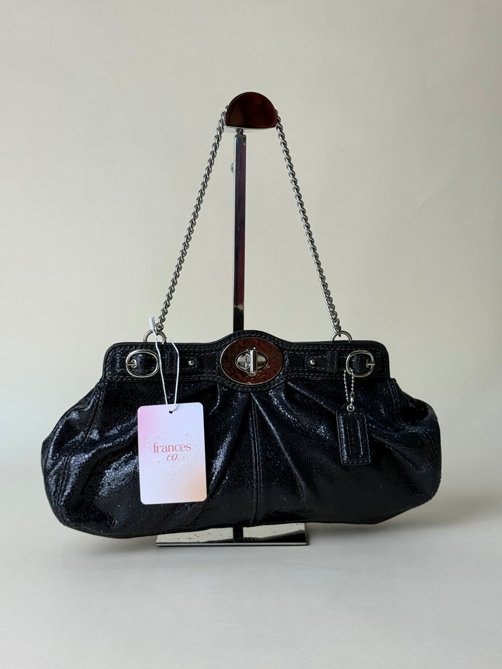 Coach Mini Garnet Turnlock Bag - Glossy Black Snake Embossed
