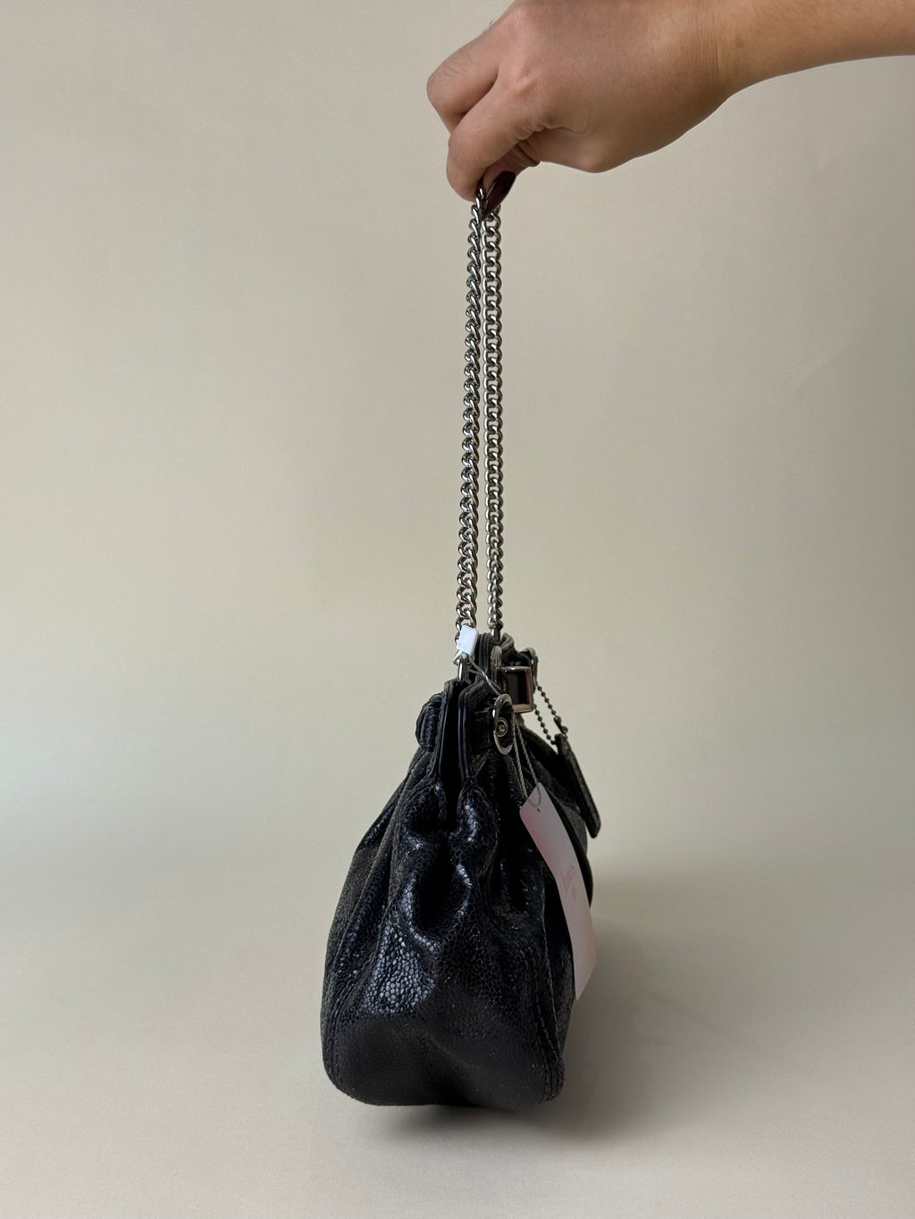 Coach Mini Garnet Turnlock Bag - Glossy Black Snake Embossed